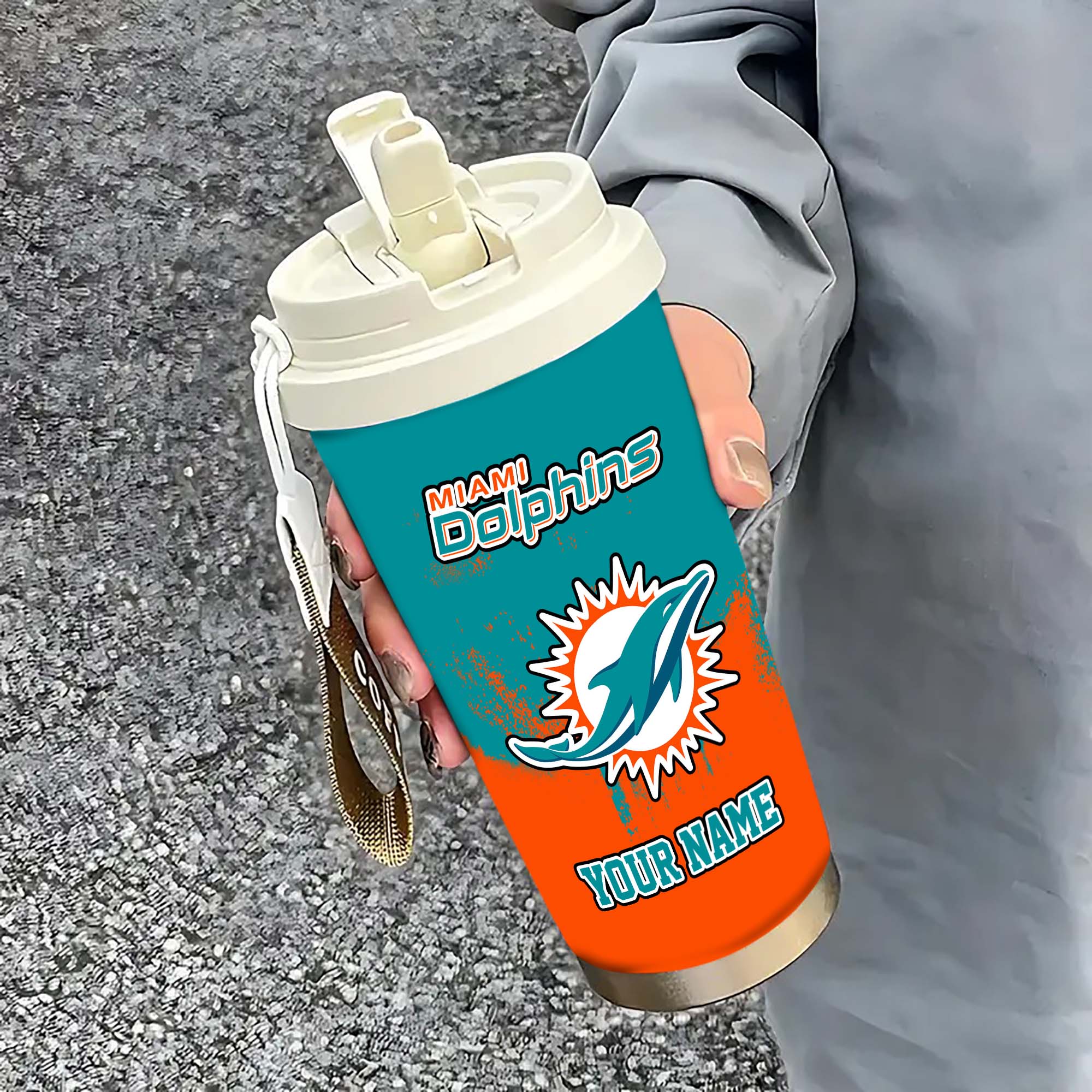 Miami Dolphins Insulated Coffee Mug With Straw And Lid, Portable Coffee Travel Mug For Car, Fan Gifts