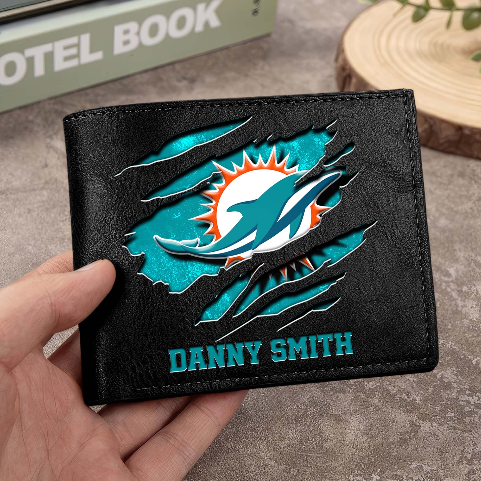 Miami Dolphins Men Wallet Custom Your Name, Football Team Men Wallet For Fans, Gifts For Football Lovers