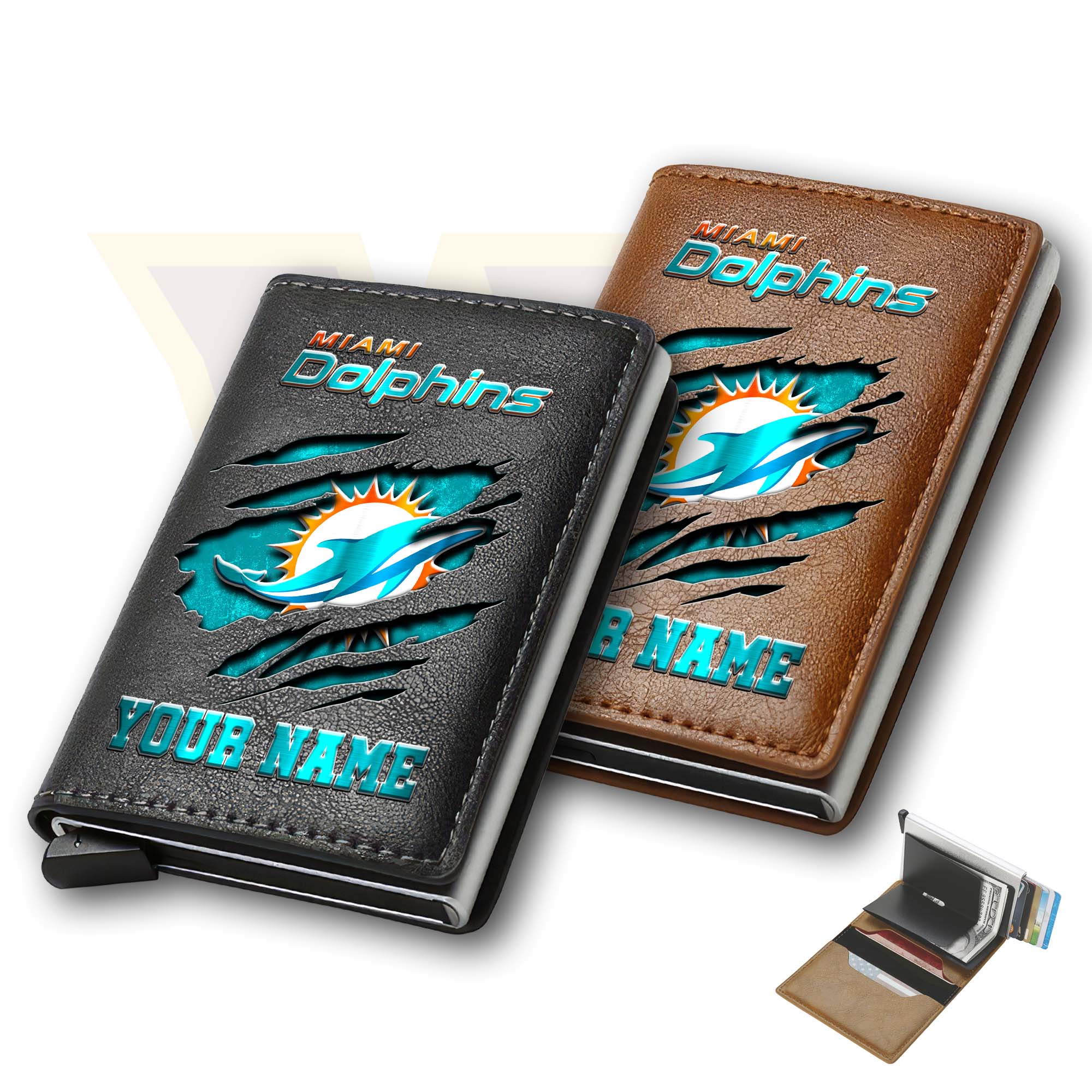 Miami Dolphins Men Wallet Custom Your Name, Football Team Men Wallet For Fans, Gifts For Football Lovers