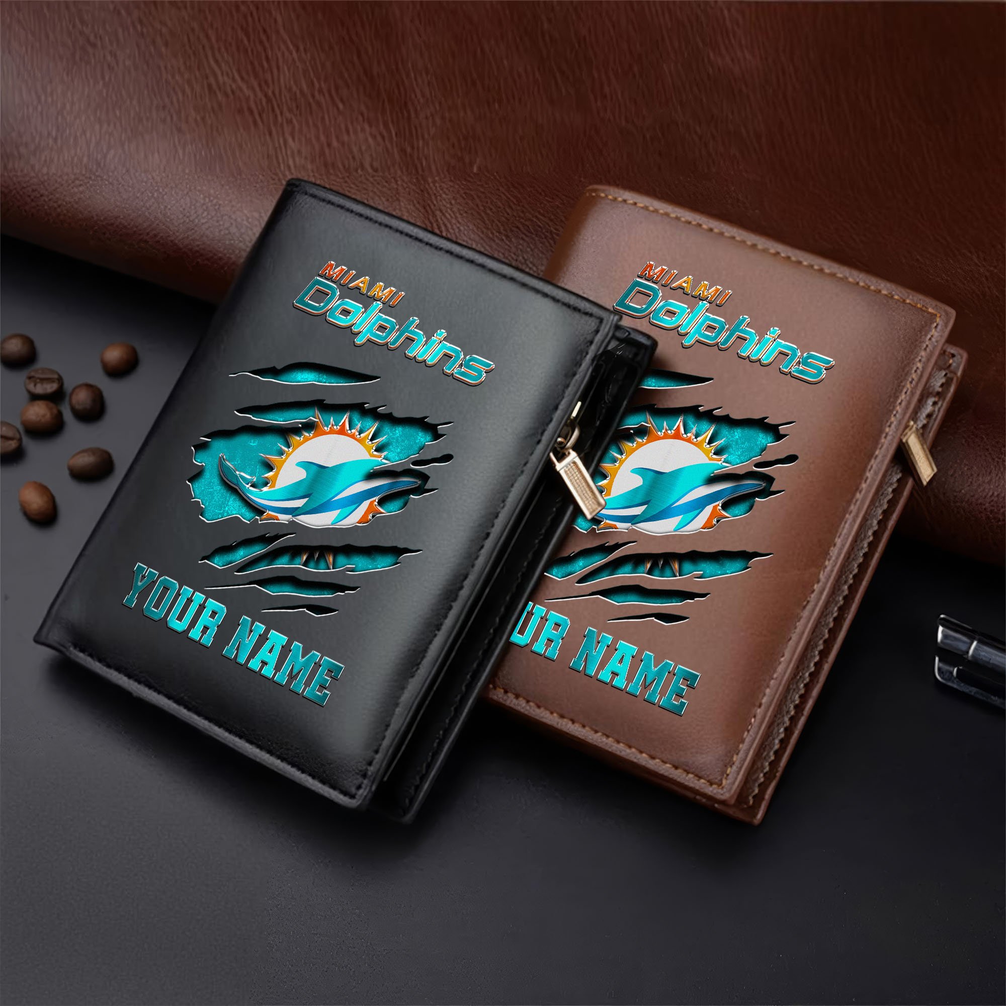 Miami Dolphins Men Wallet Custom Your Name, Football Team Men Wallet For Fans, Gifts For Football Lovers