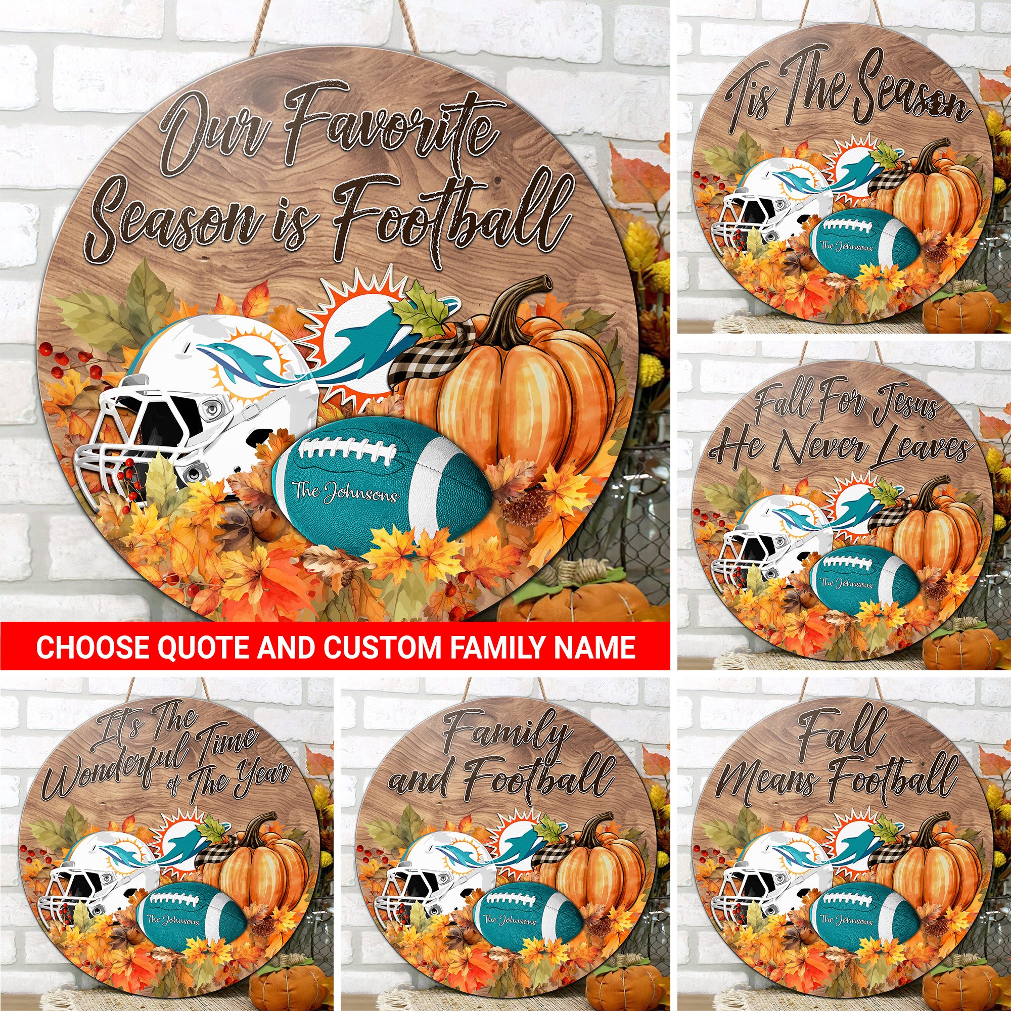 Miami Dolphins Shape Wooden Sign Custom Your Family Name And Choose Your Quotes, Sport Sign
