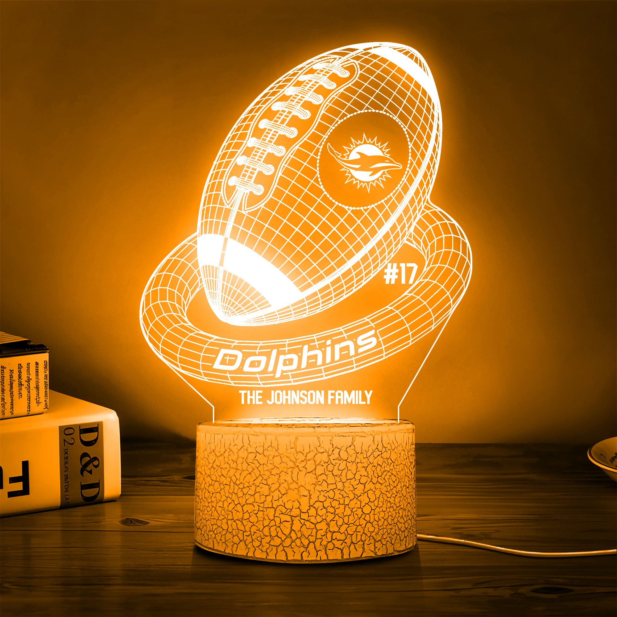 Miami Dolphins Sport Team 3D Led Lamps Custom Family Name And Number, Sport Gifts, Sport Home Decor 