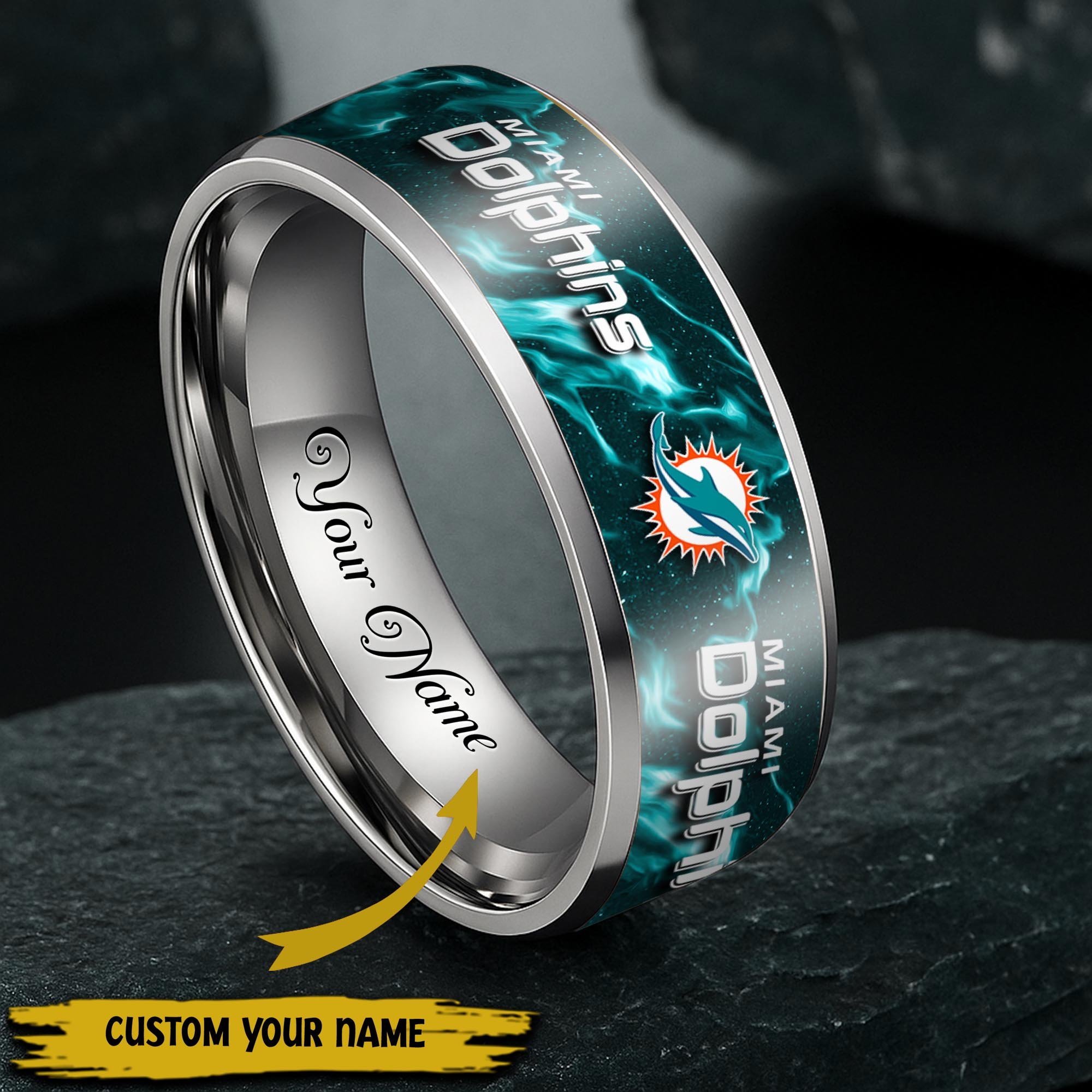 Miami Dolphins Stainless Steel Rings Comes With Box 2025 Versions, Gifts For Fan