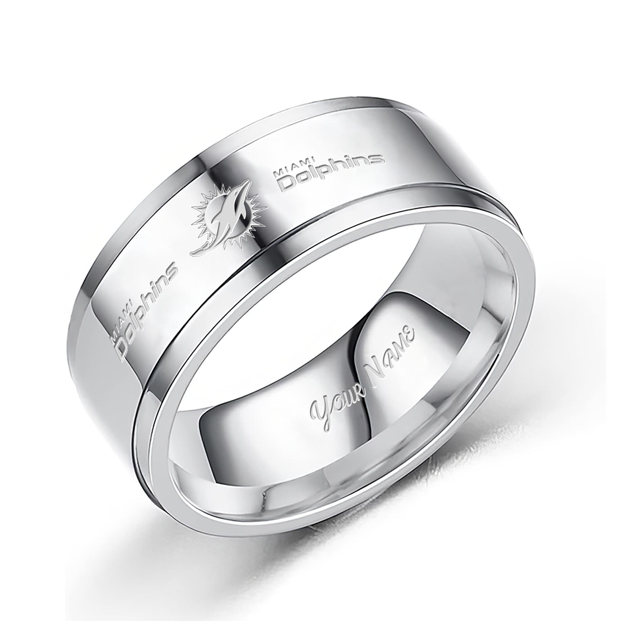 Miami Dolphins Stainless Steel Rings Comes With Box Custom Your Name 2025 Versions, Gifts For Fan