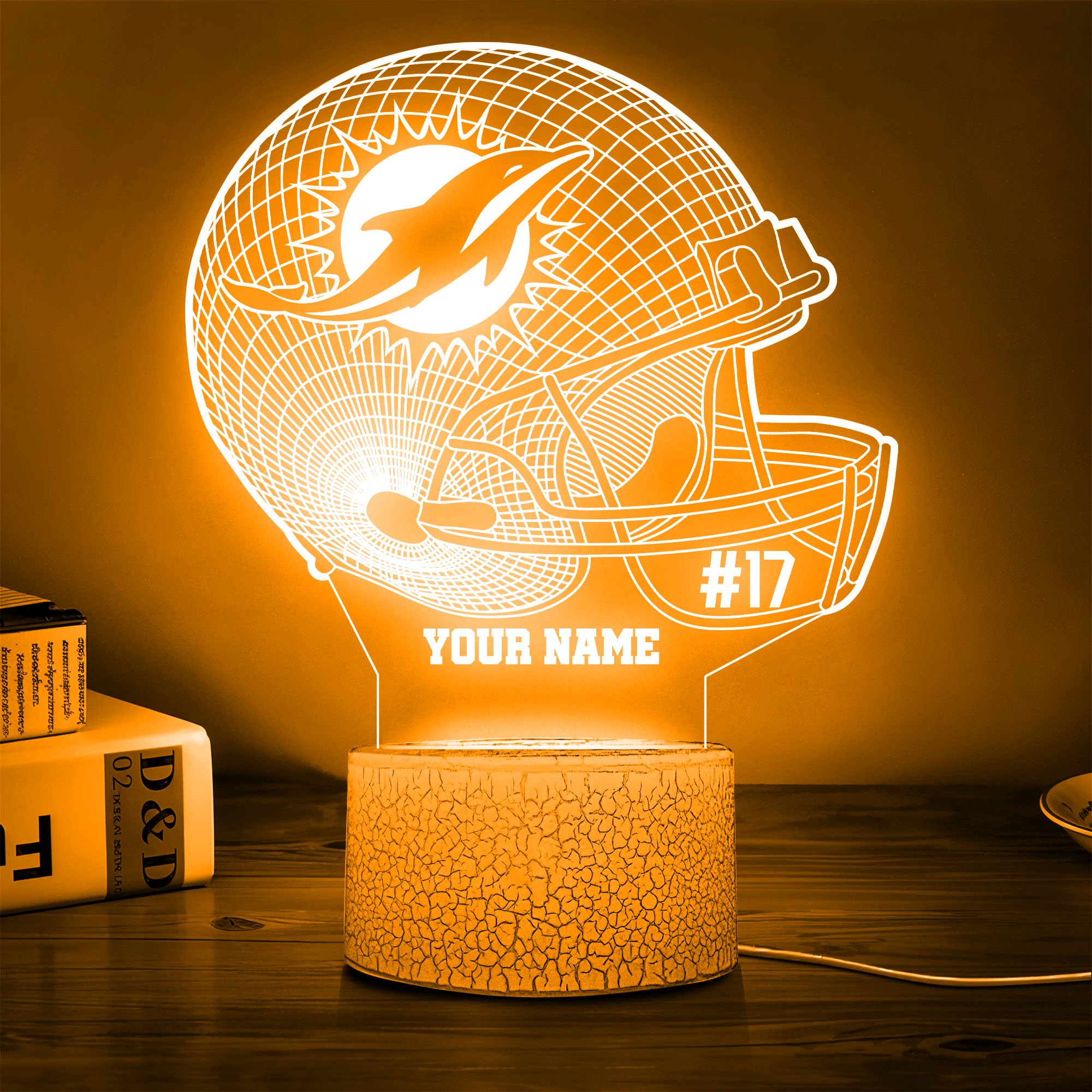 Miami Dolphins Team 3D Led Lamp Custom Name And Year, Sport Lamp, Home Decor 