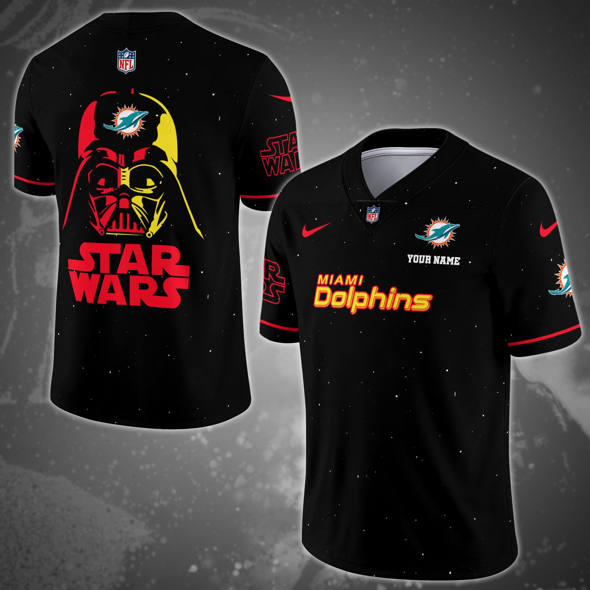 Miami Dolphins Team And Star Wars Vneck Football Jersey Custom Name, Sport Shirts, Sport Gifts