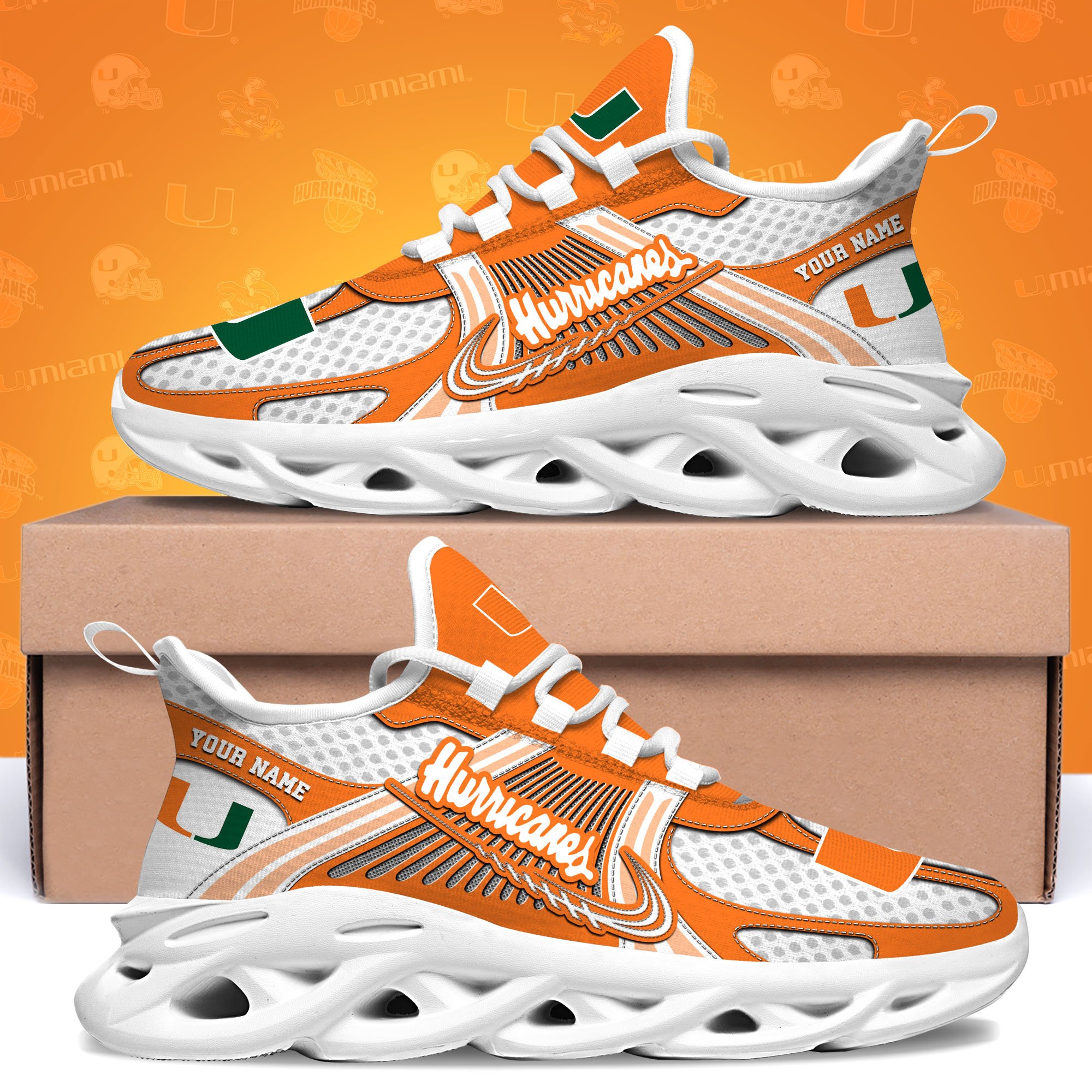 Miami Hurricanes Clunky Sneakers Custom Your Name, Sport Sneakers, Sport Gifts For Fan, Gifts For Him