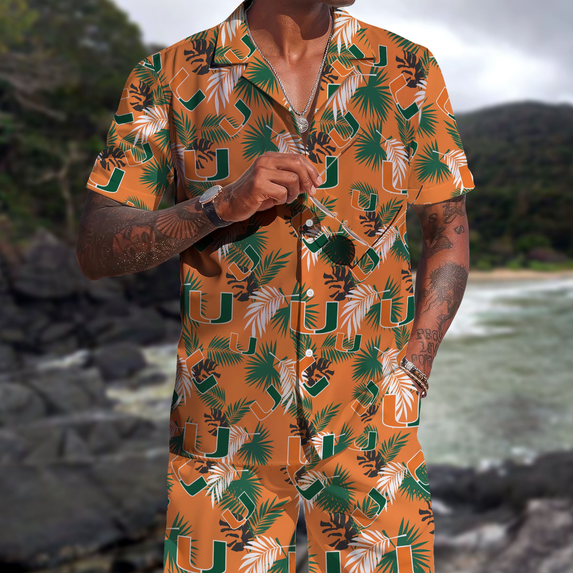 Miami Hurricanes Hawaiian Shorts Set 2025 Version, Hawaiian Shirts, Sports Shorts, Gifts For Fan