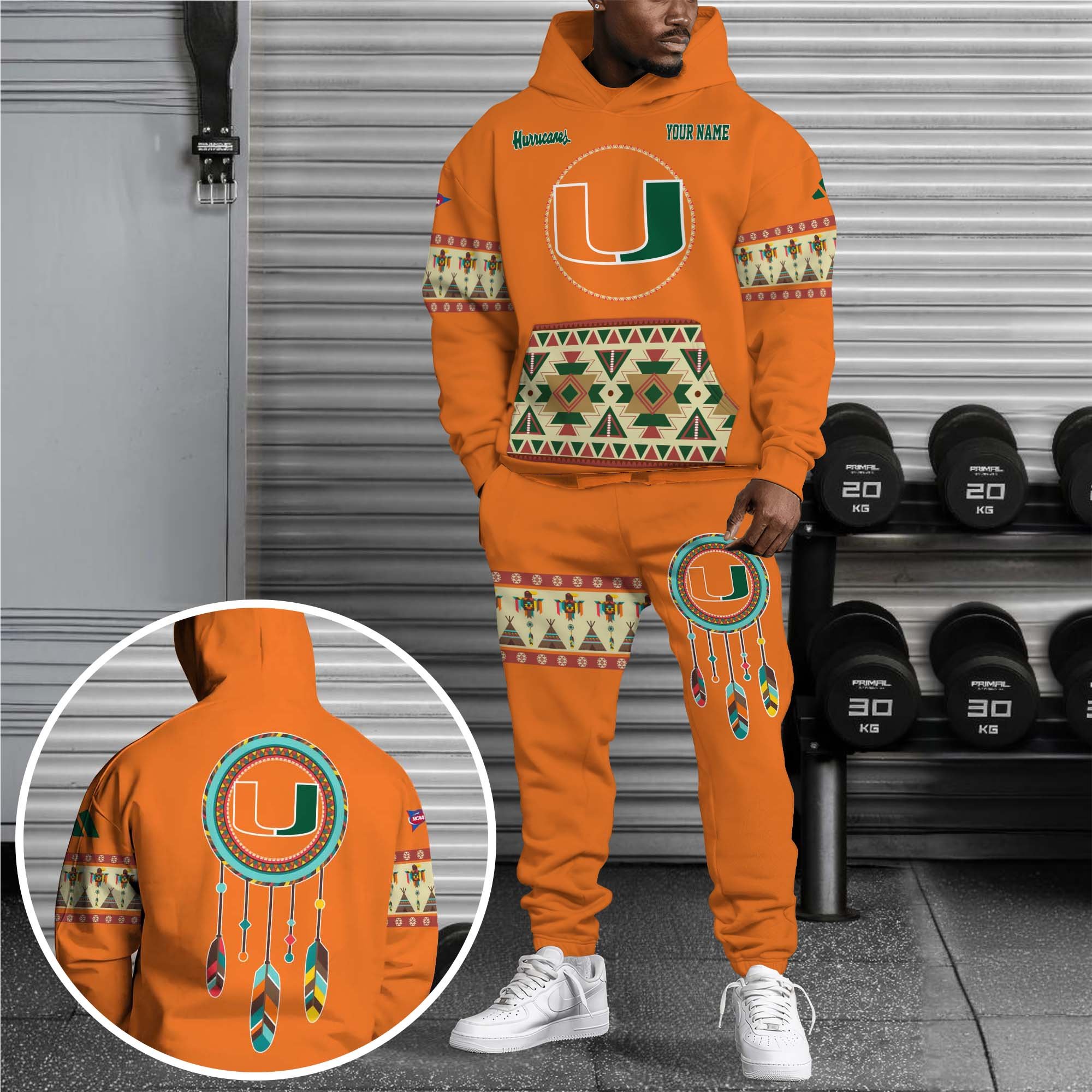 Miami Hurricanes Hoodie Sweatpants Set Custom Your Name, Sport Hoodie Sweatpants Set, Sport Gifts For Fan