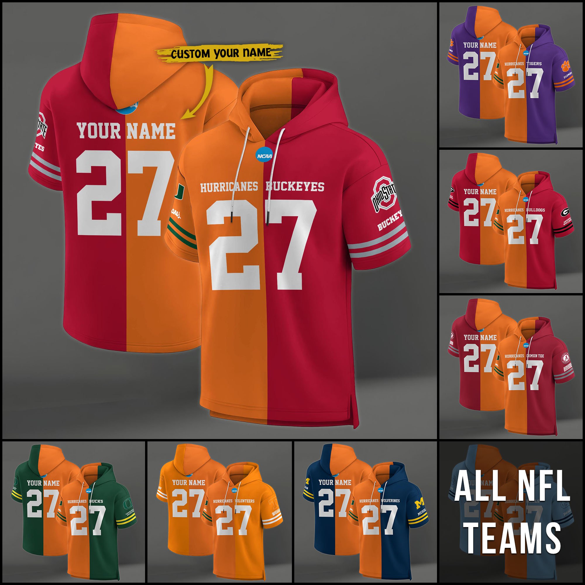 Miami Hurricanes House Divided Hoodie Custom Name, Number And Team, Hoodie For Football Fans