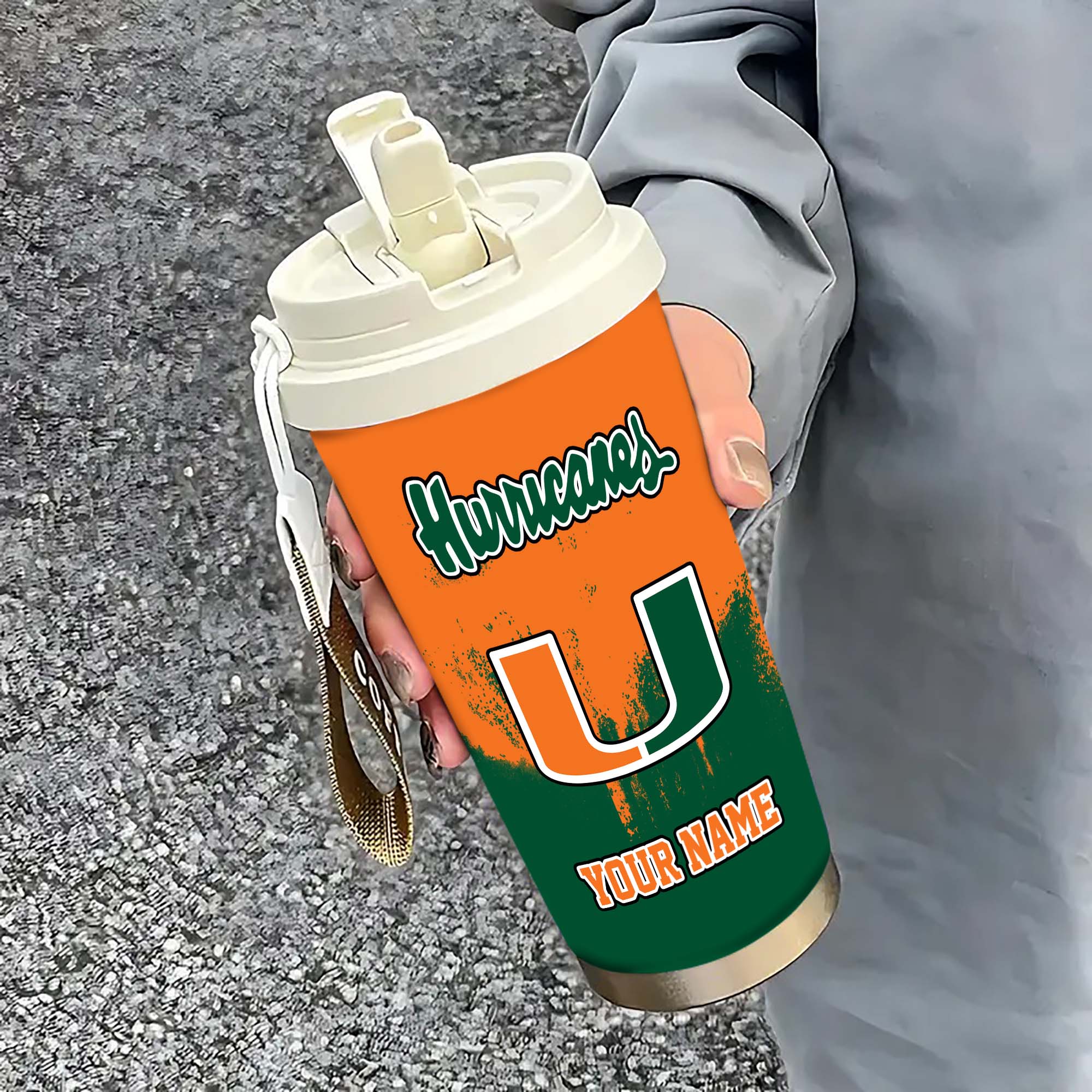 Miami Hurricanes Insulated Coffee Mug With Straw And Lid, Portable Coffee Travel Mug For Car, Fan Gifts