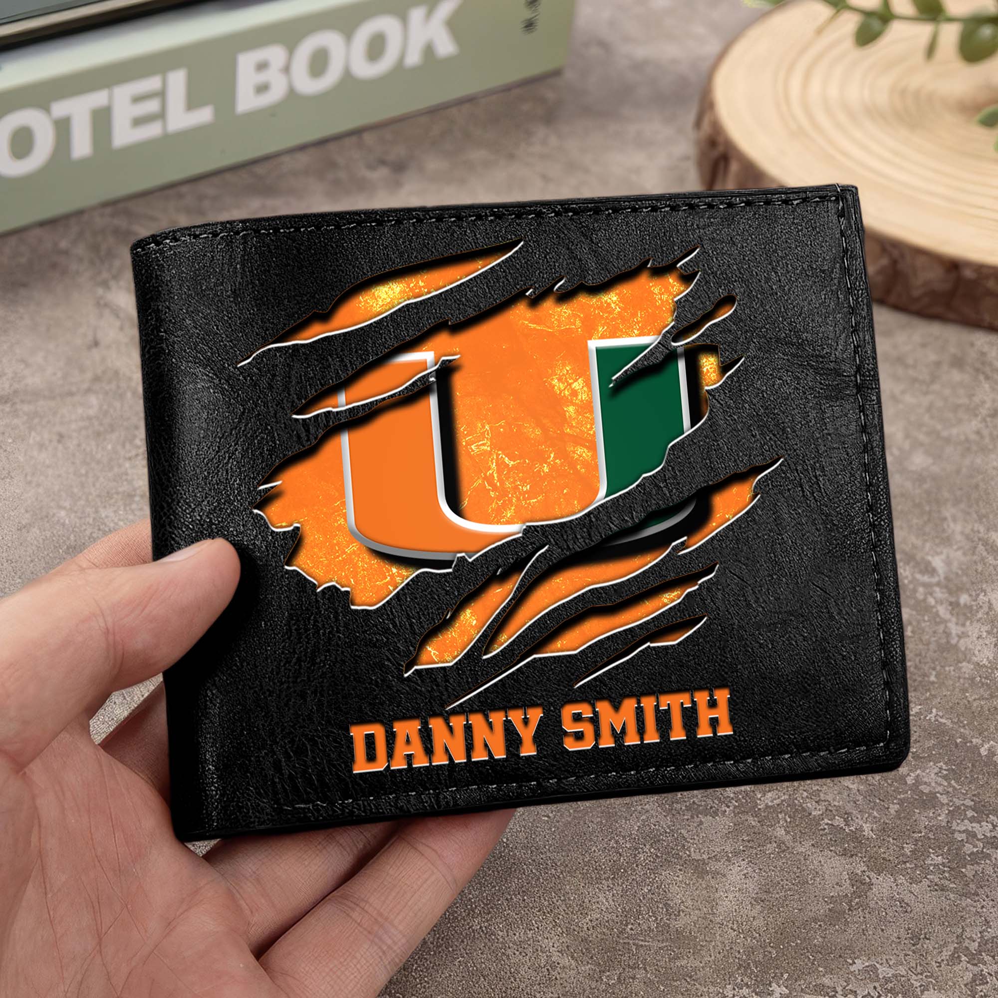 Miami Hurricanes Men Wallet Custom Your Name, Football Team Men Wallet For Fans, Gifts For Football Lovers