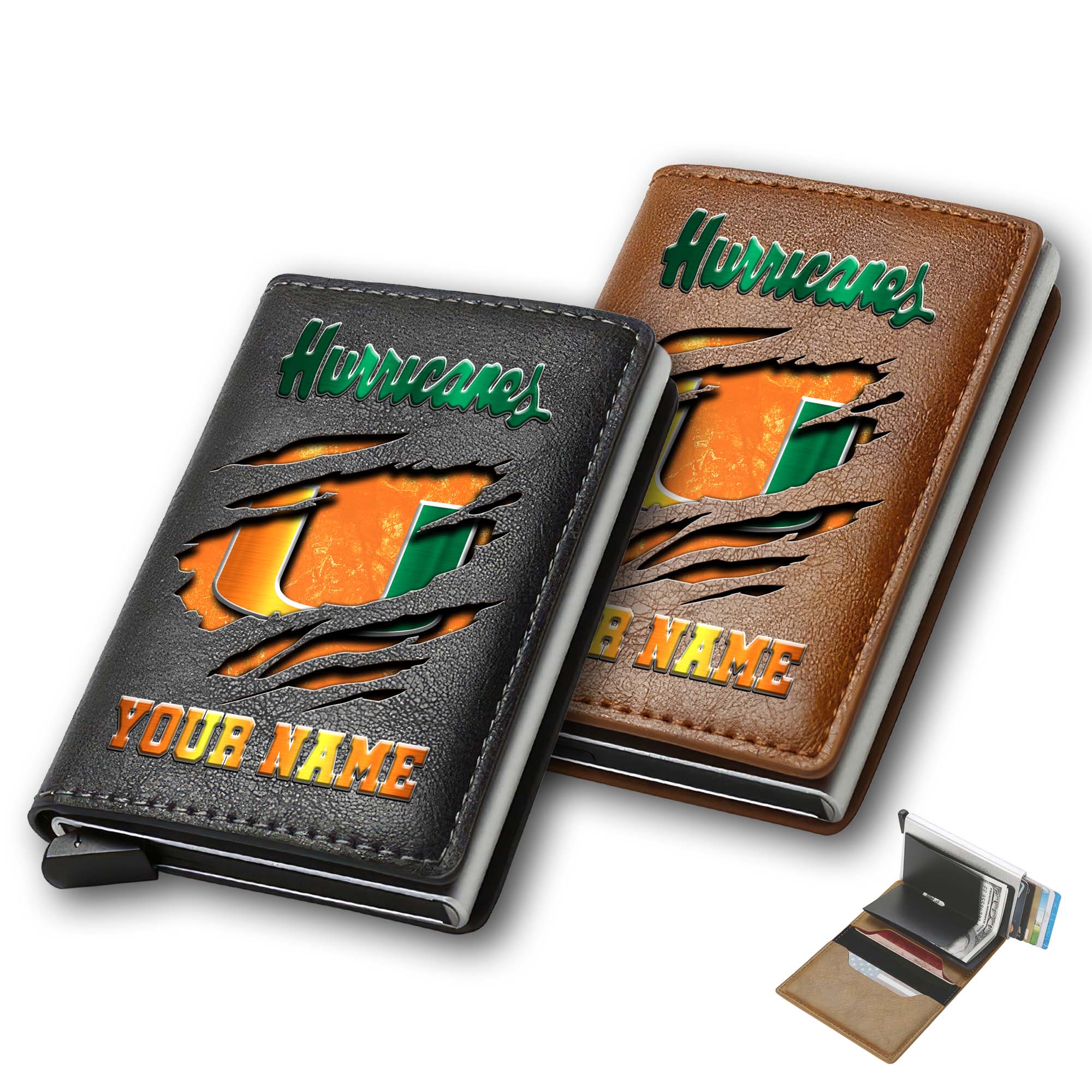 Miami Hurricanes Men Wallet Custom Your Name, Football Team Men Wallet For Fans, Gifts For Football Lovers