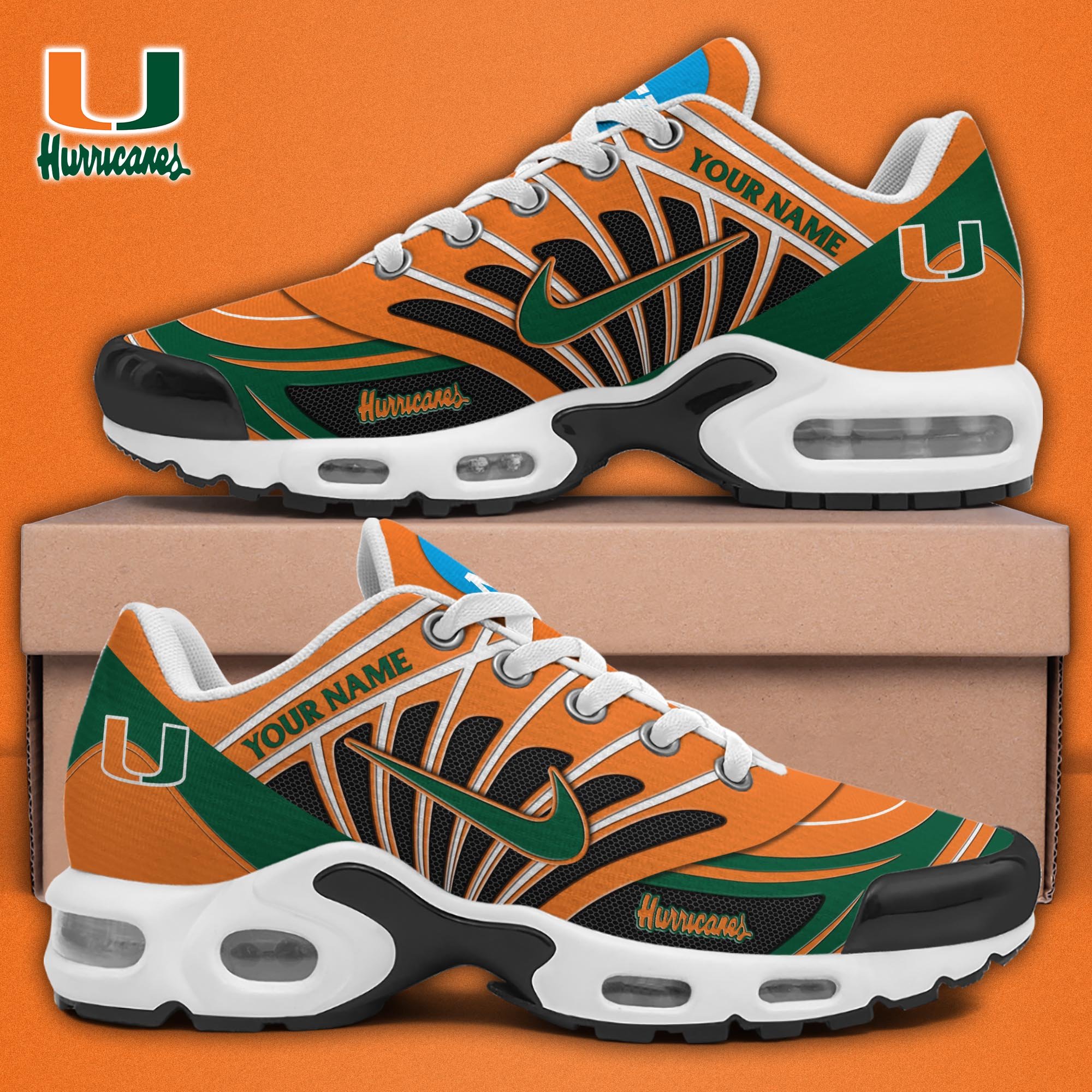 Miami Hurricanes TN Shoes 2025 Version Custom Name, Sport Shoes For Fan, Fan Gifts