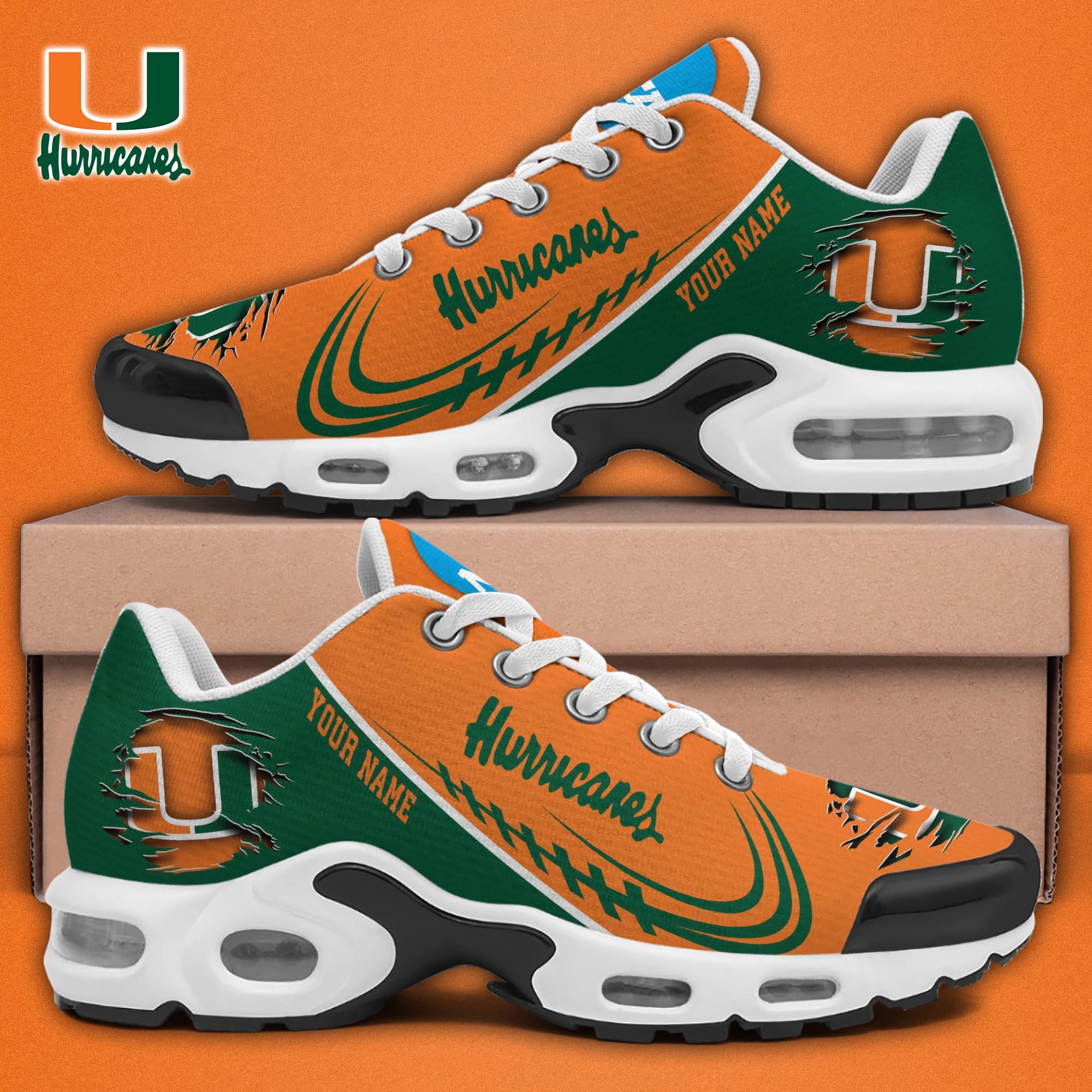 Miami Hurricanes TN Shoes 2025 Version Custom Name, Sport Shoes For Fan, Fan Gifts
