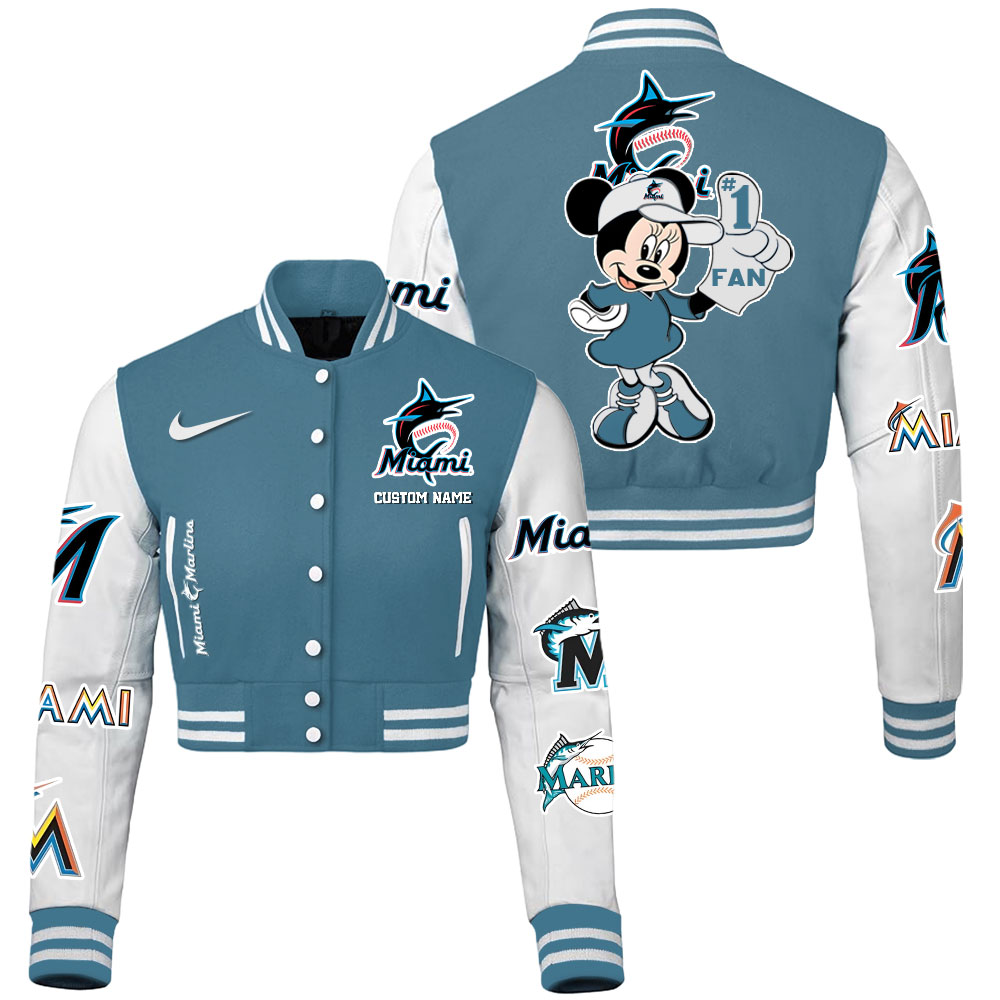 Miami Marlins MLB Style Cropped Baseball Jacket For Fans