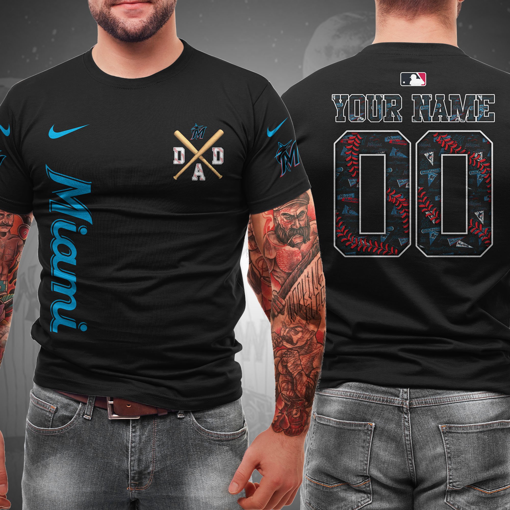 Miami Marlins T-Shirt Custom Name And Number, Sport Team Shirt, Gifts For Dad 