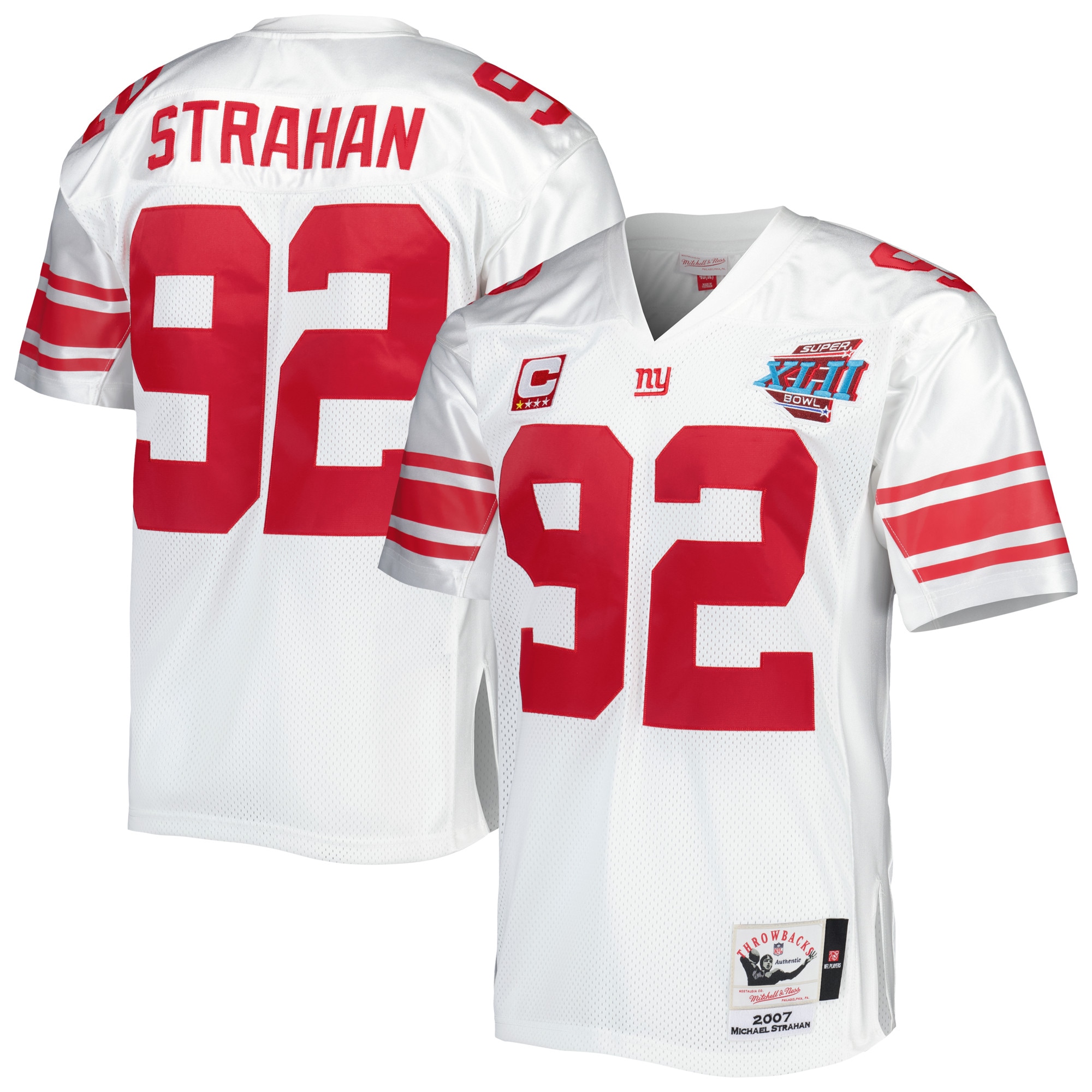 Michael Strahan New York Giants 2007 Mitchell  Ness Authentic Throwback Retired Player Jersey   White