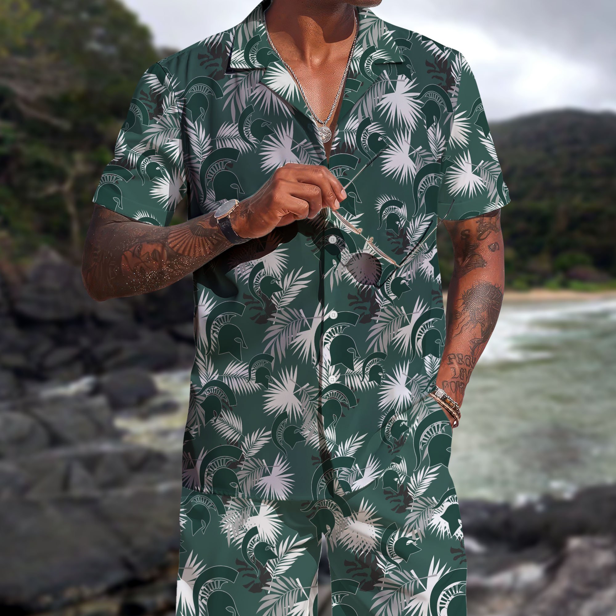 Michigan State Spartans Hawaiian Shorts Set 2025 Version, Hawaiian Shirts, Sports Shorts, Gifts For Fan