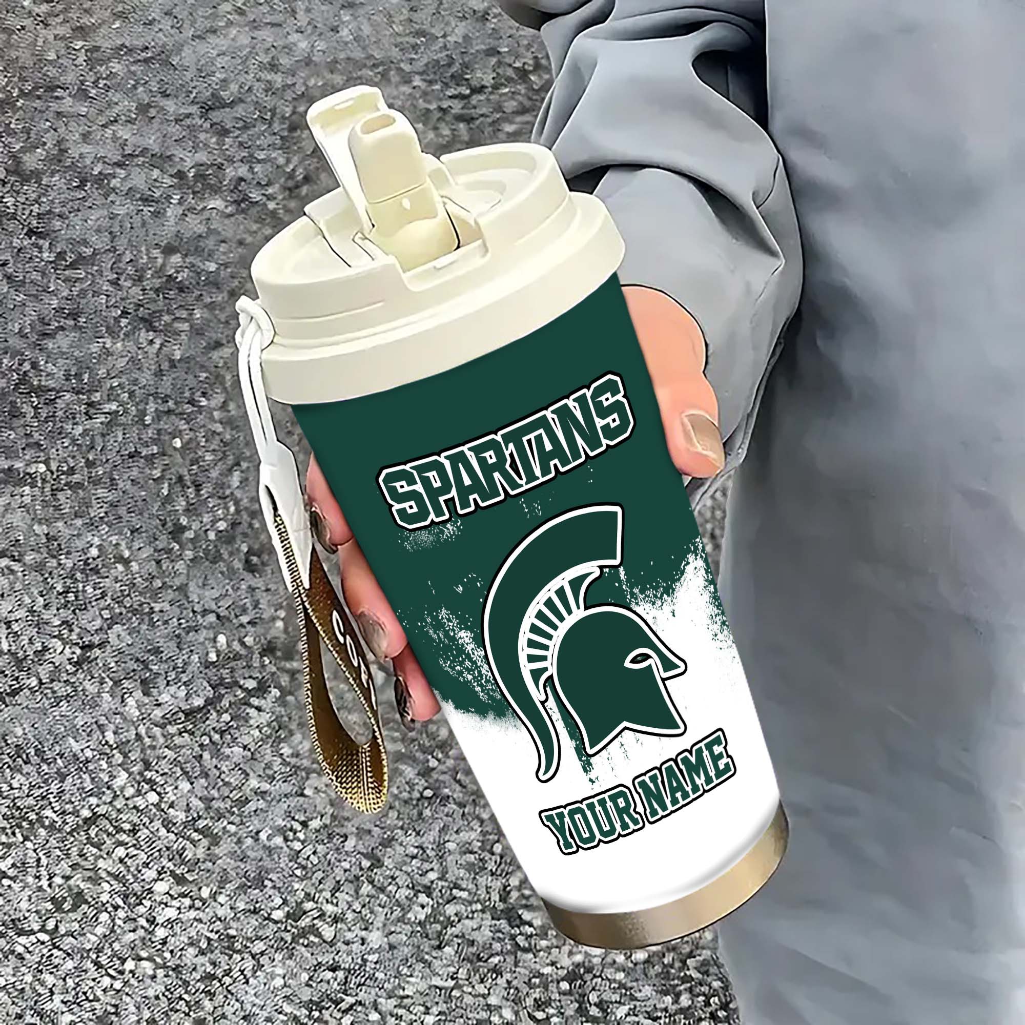 Michigan State Spartans Insulated Coffee Mug With Straw And Lid, Portable Coffee Travel Mug For Car, Fan Gifts