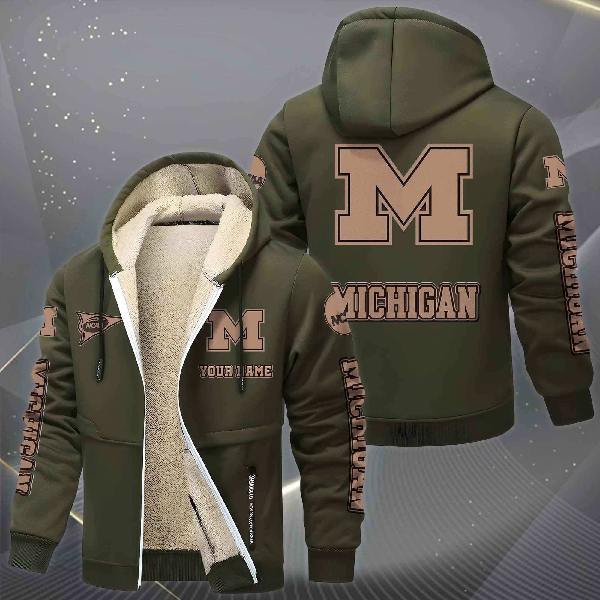 Michigan Wolverines Hoodie Zip Velvet Coat Custom Your Name, Sport Jacket, Gifts For Fan