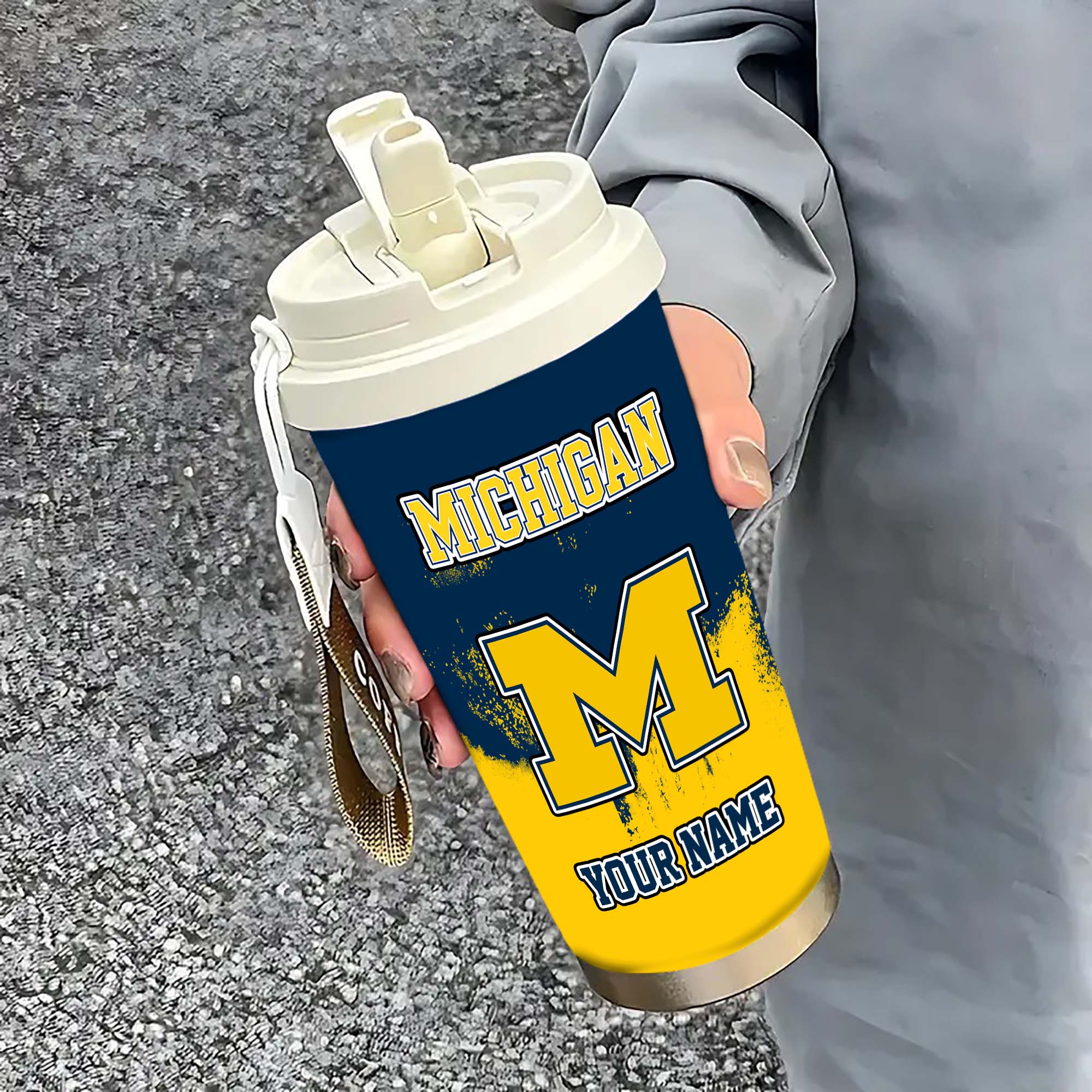 Michigan Wolverines Insulated Coffee Mug With Straw And Lid, Portable Coffee Travel Mug For Car, Fan Gifts