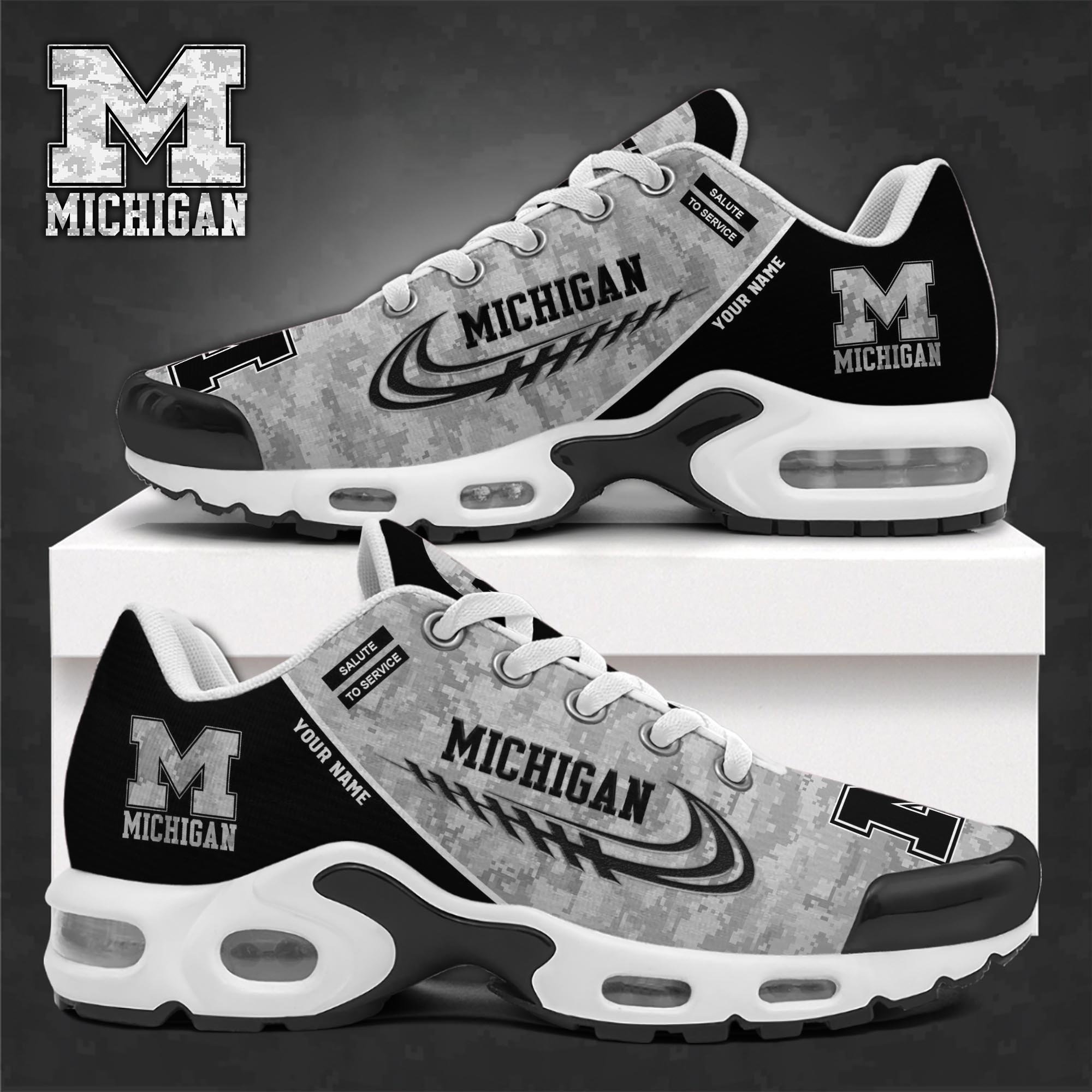 Michigan Wolverines TN Shoes 2025 Version Custom Name, Camouflage Shoes For Sport Fans, Fan Gifts