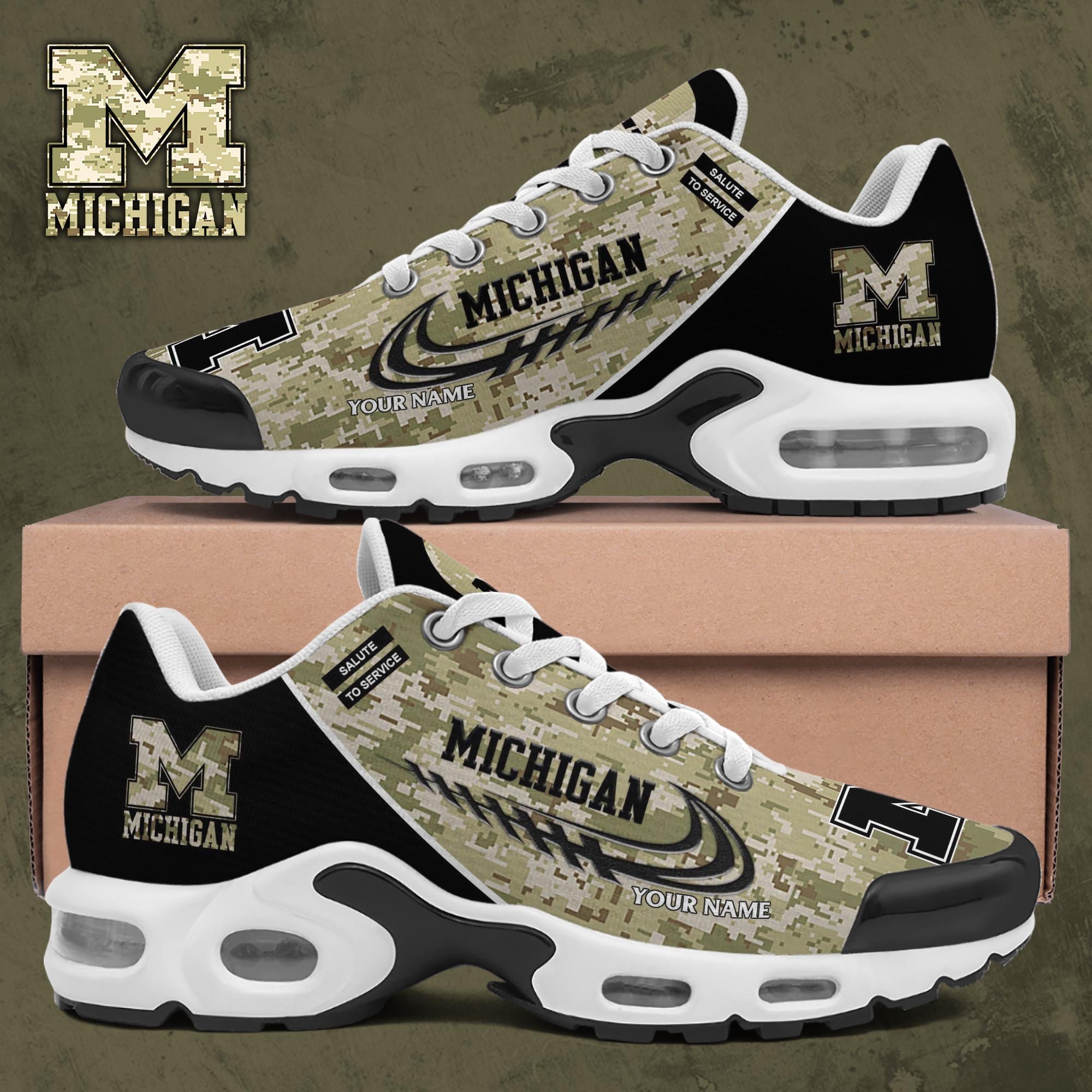 Michigan Wolverines TN Shoes 2025 Version Custom Name, Camouflage Shoes, Gifts For Football Lovers