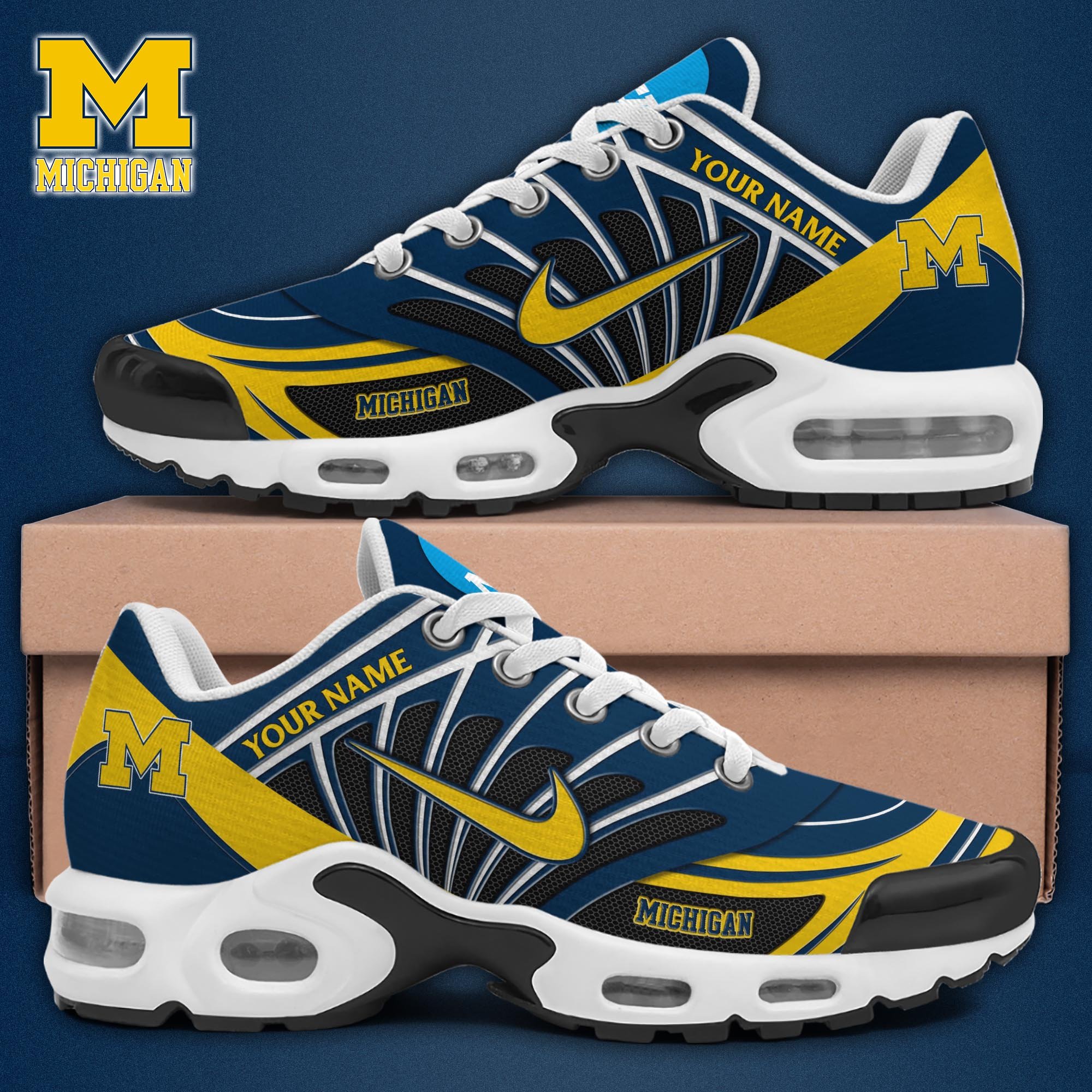 Michigan Wolverines TN Shoes 2025 Version Custom Name, Sport Shoes For Fan, Fan Gifts