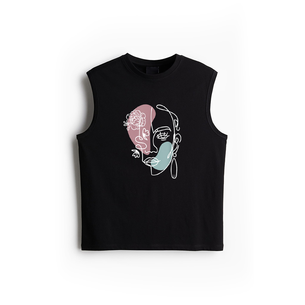 Minimalist Abstract Woman Face Floral Line Art Tank Top