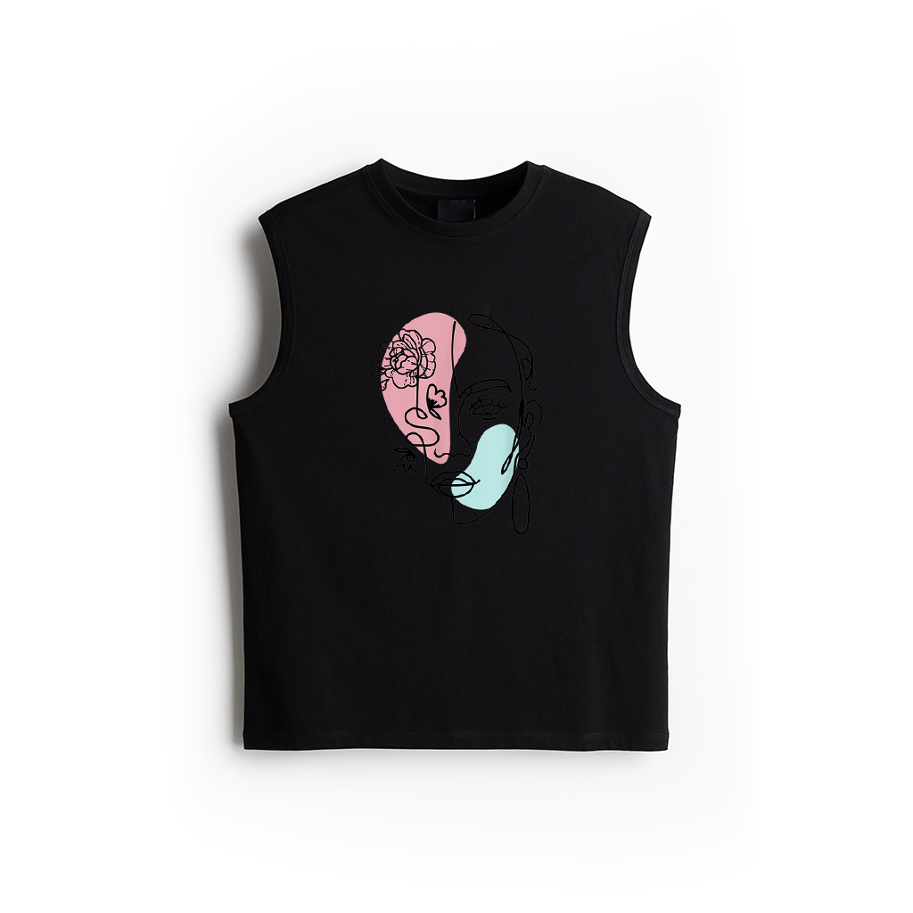 Minimalist Abstract Woman Face Floral Line Art Tank Top