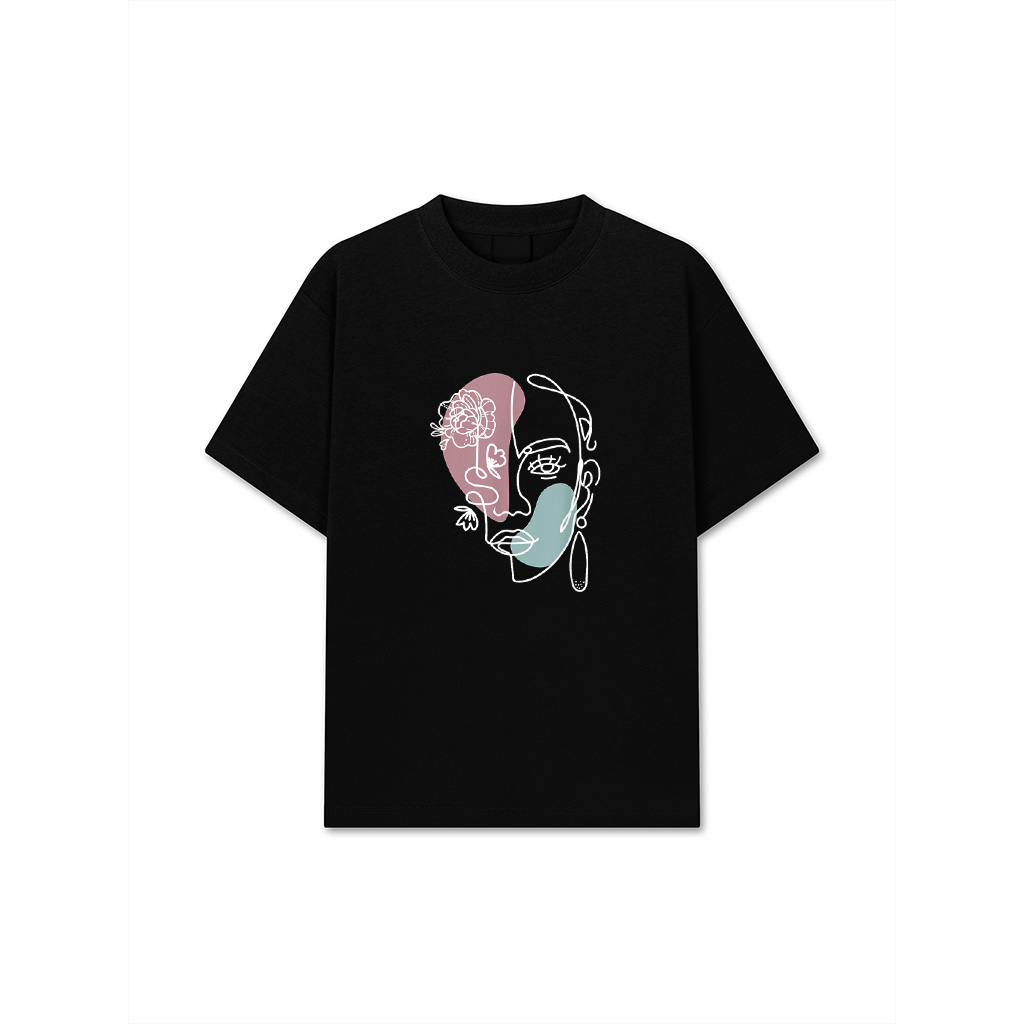 Minimalist Abstract Woman Face Floral Line Art T-Shirt