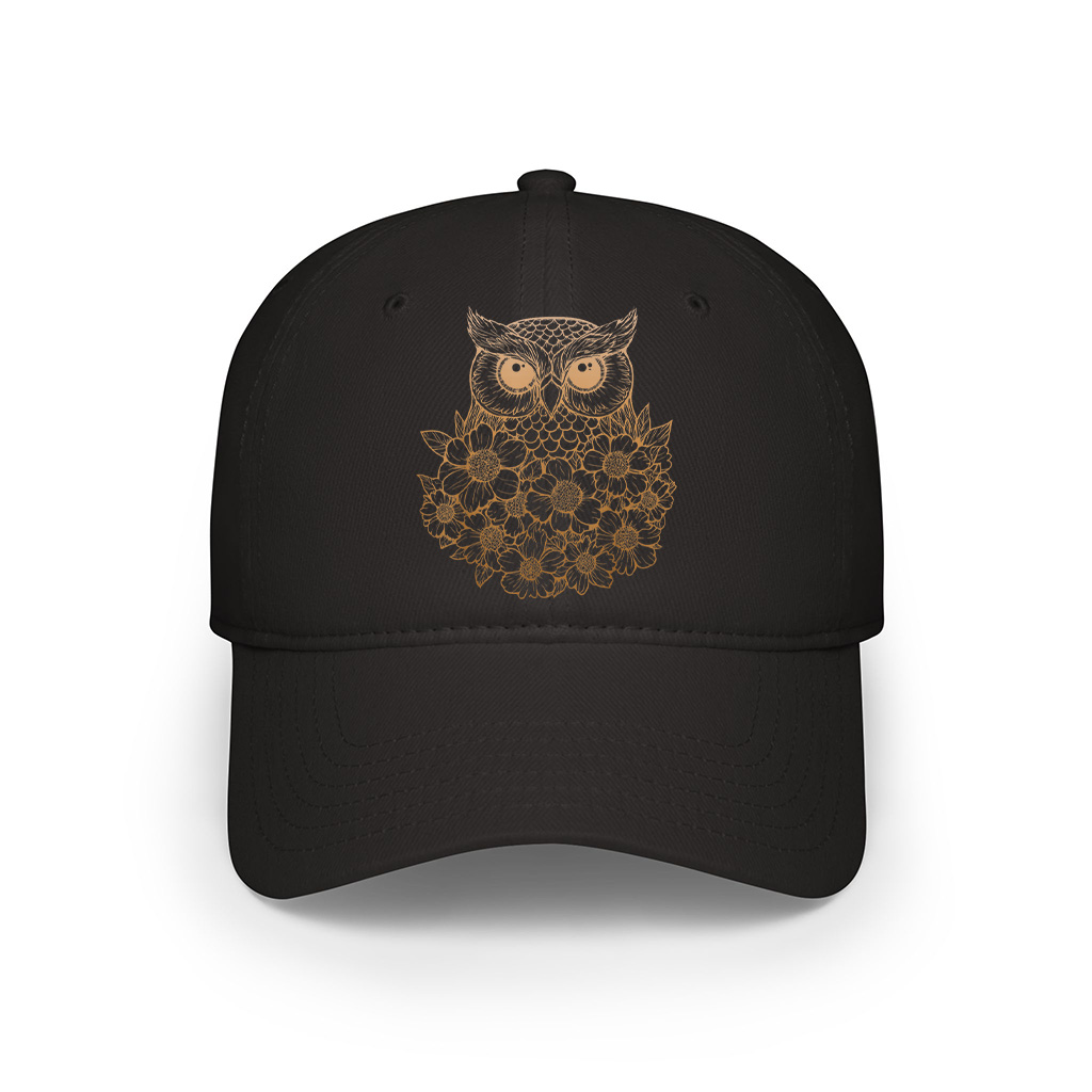 Minimalist Boho Floral Line Art Owl Illustration Gradient Cap