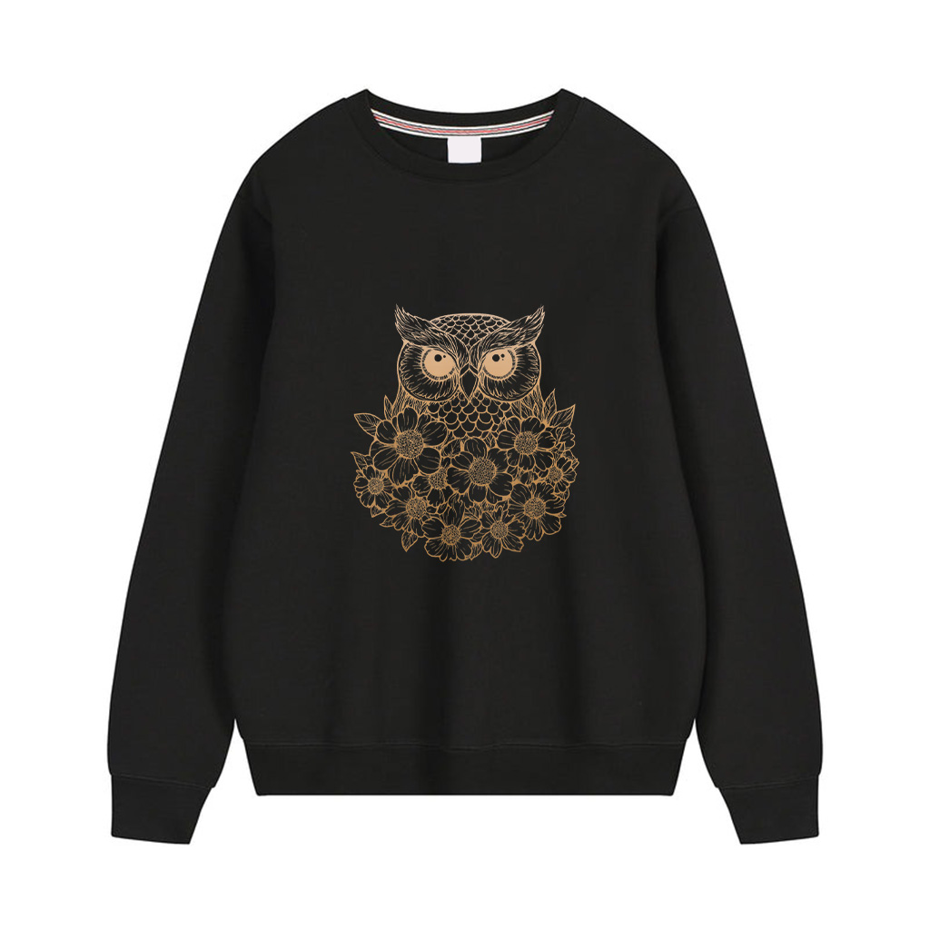 Minimalist Boho Floral Line Art Owl Illustration Gradient Sweatshirts