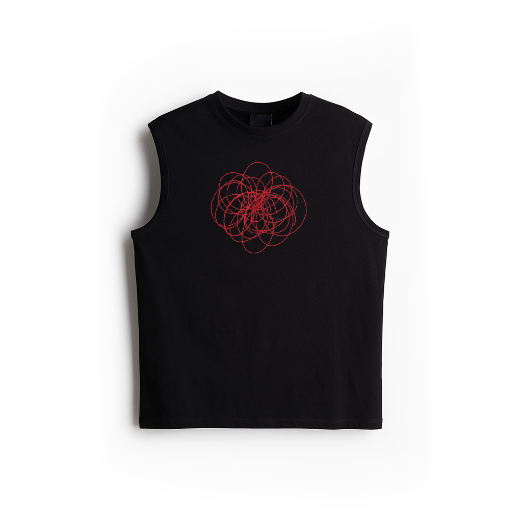 Minimalist Floral Illustration With Red Line Tank Top