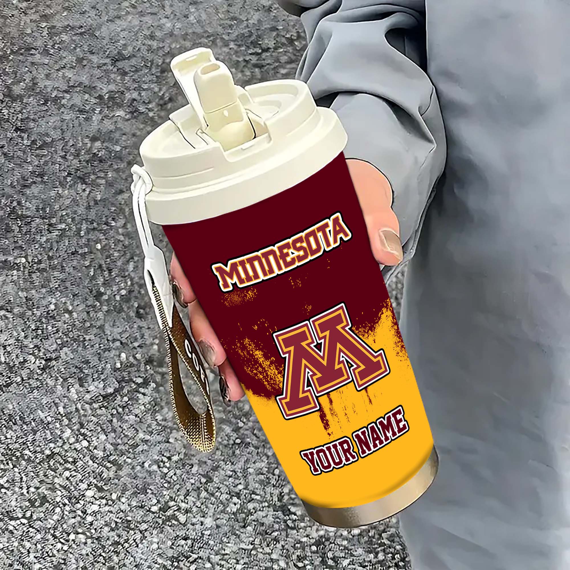 Minnesota Golden Gophers Insulated Coffee Mug With Straw And Lid, Portable Coffee Travel Mug For Car, Fan Gifts