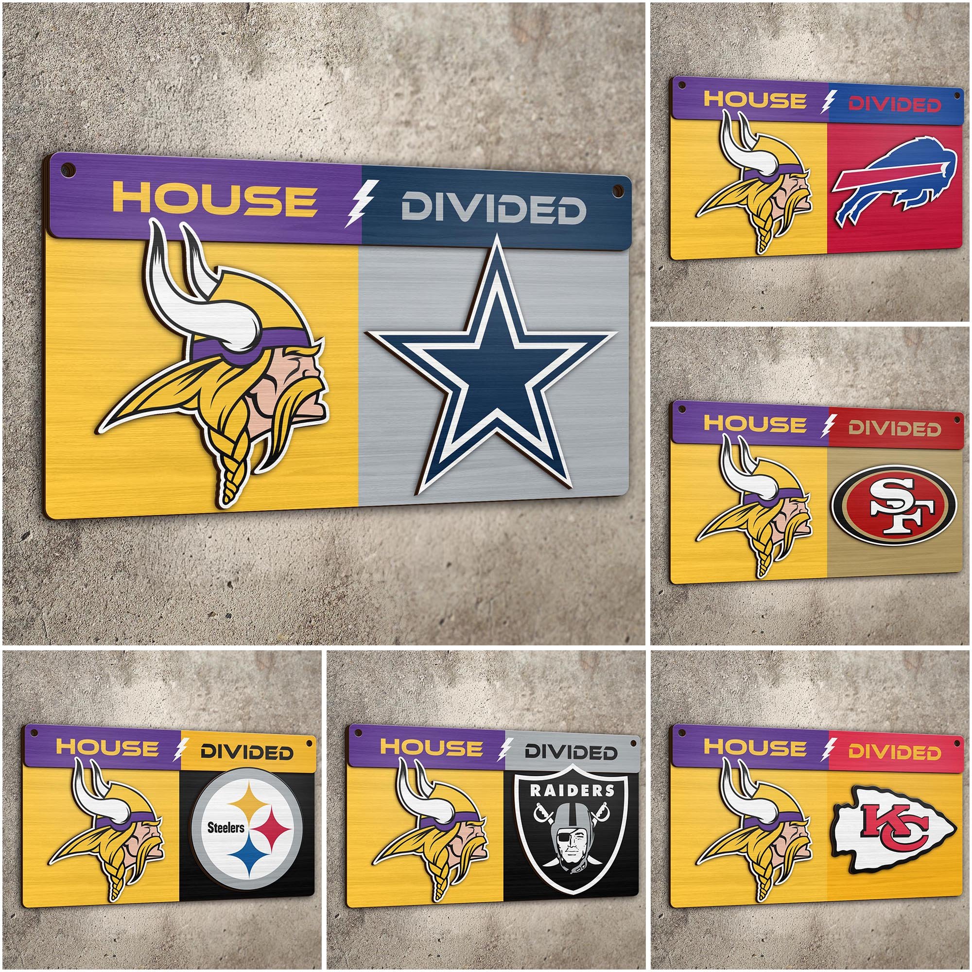 Minnesota Vikings 2 Layers Woodsign Choose Any Team, House Divided Sign, Wall Hangings