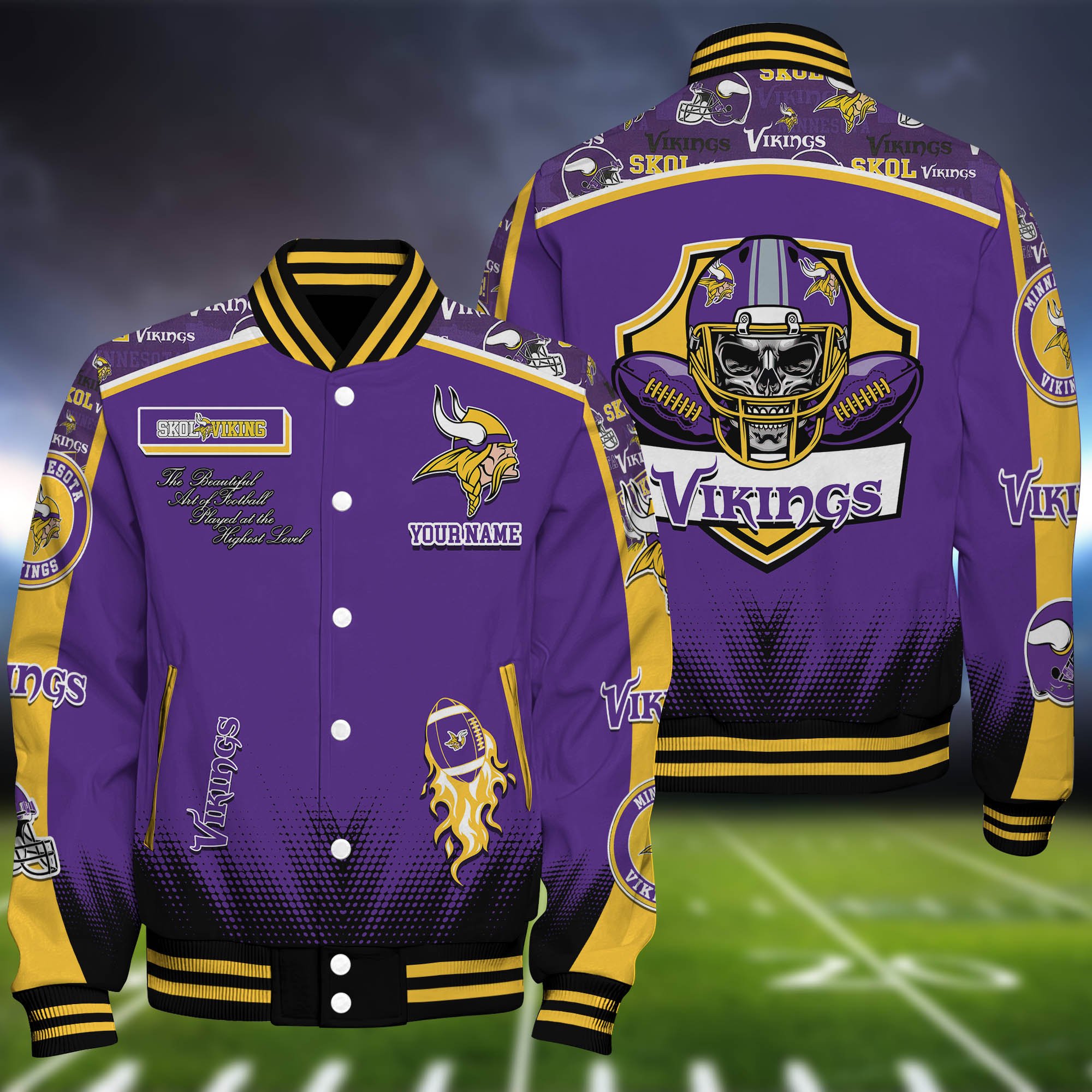 Minnesota Vikings Baseball Jacket Personalized Your Name, Jackets For Sport Fans 