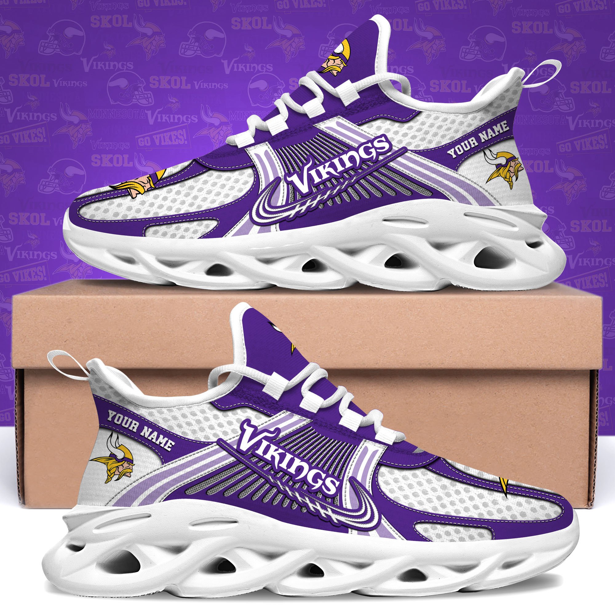 Minnesota Vikings Clunky Sneakers Custom Your Name, Sport Sneakers For Fans, Gifts For Sport Lovers, Gift For Dad