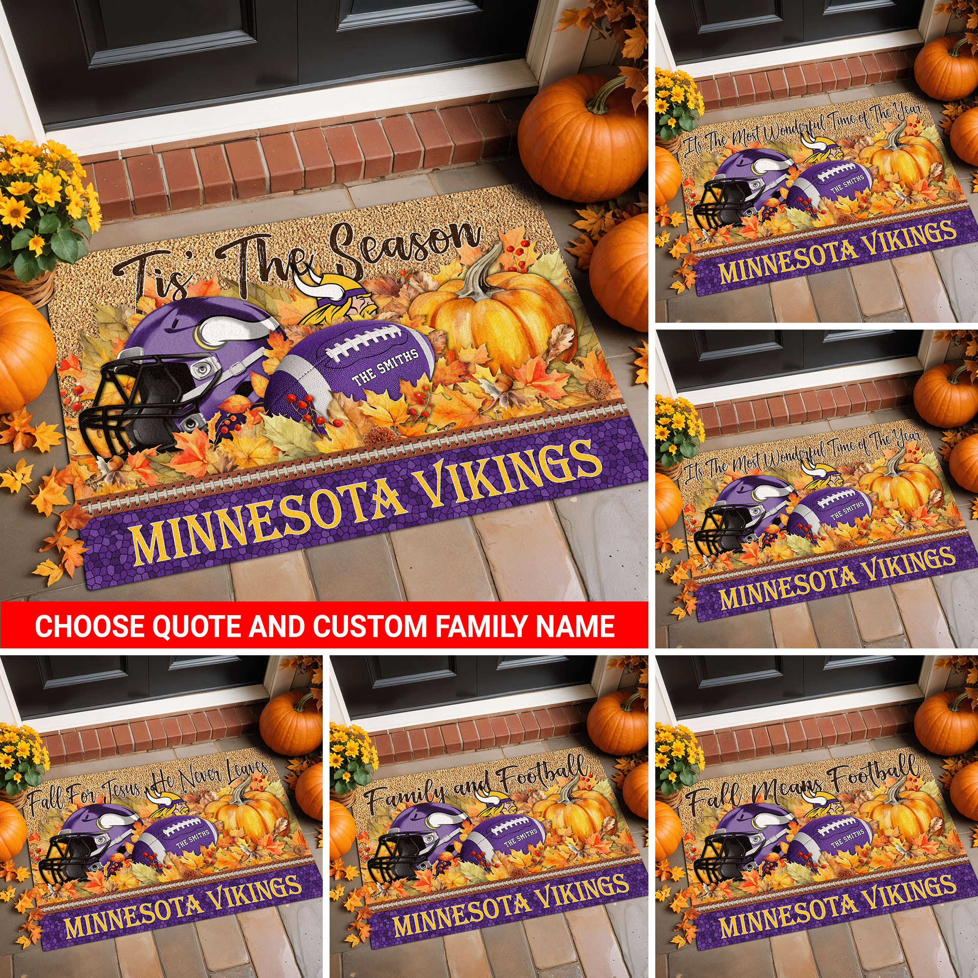Minnesota Vikings Doormat Custom Your Family Name And Choose Your Quotes, Sport Doormat, Sport Gifts For Fan