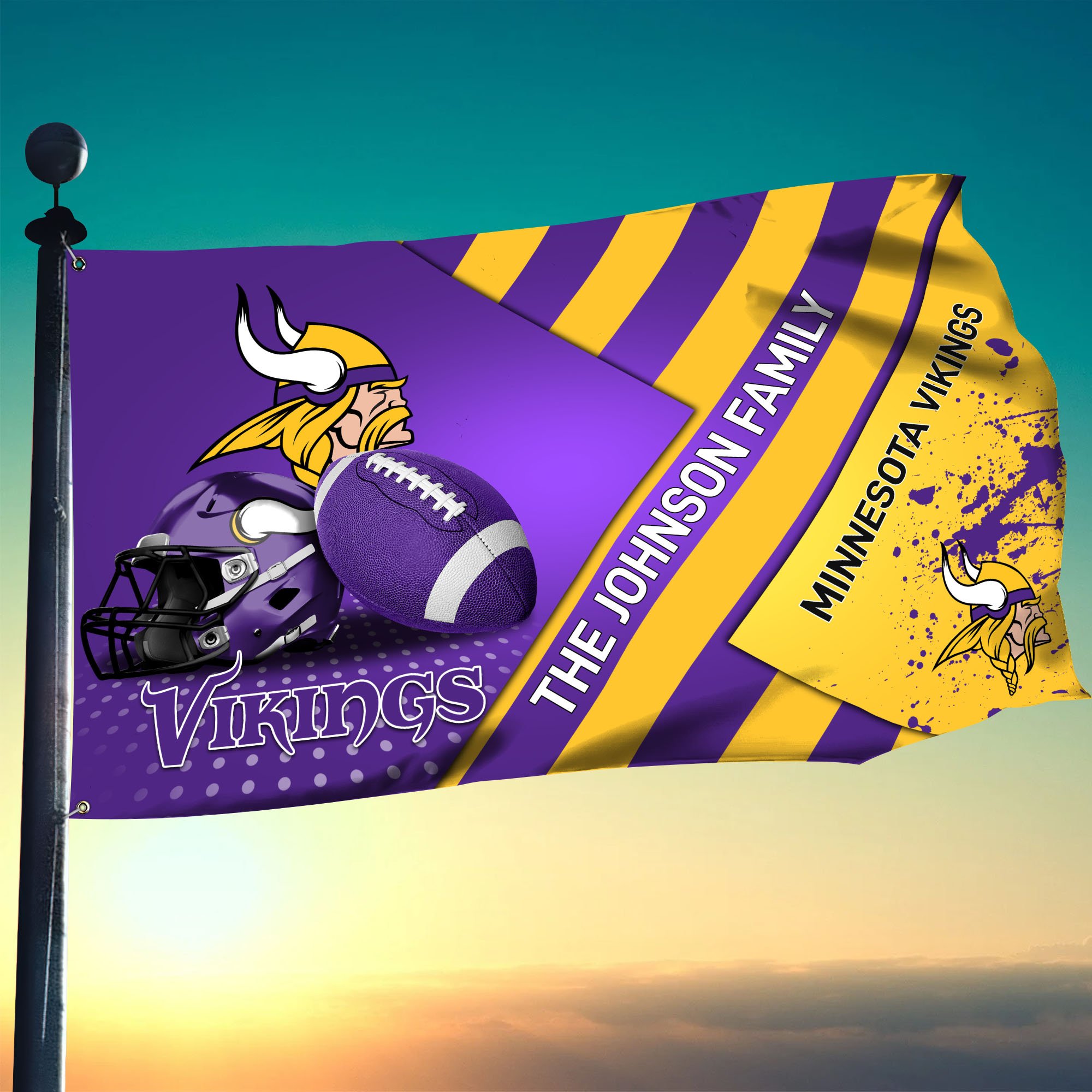 Minnesota Vikings Flag 3X5ft 4X6ft Custom Your Family Name, Sport Team Flag, Sport Gifts