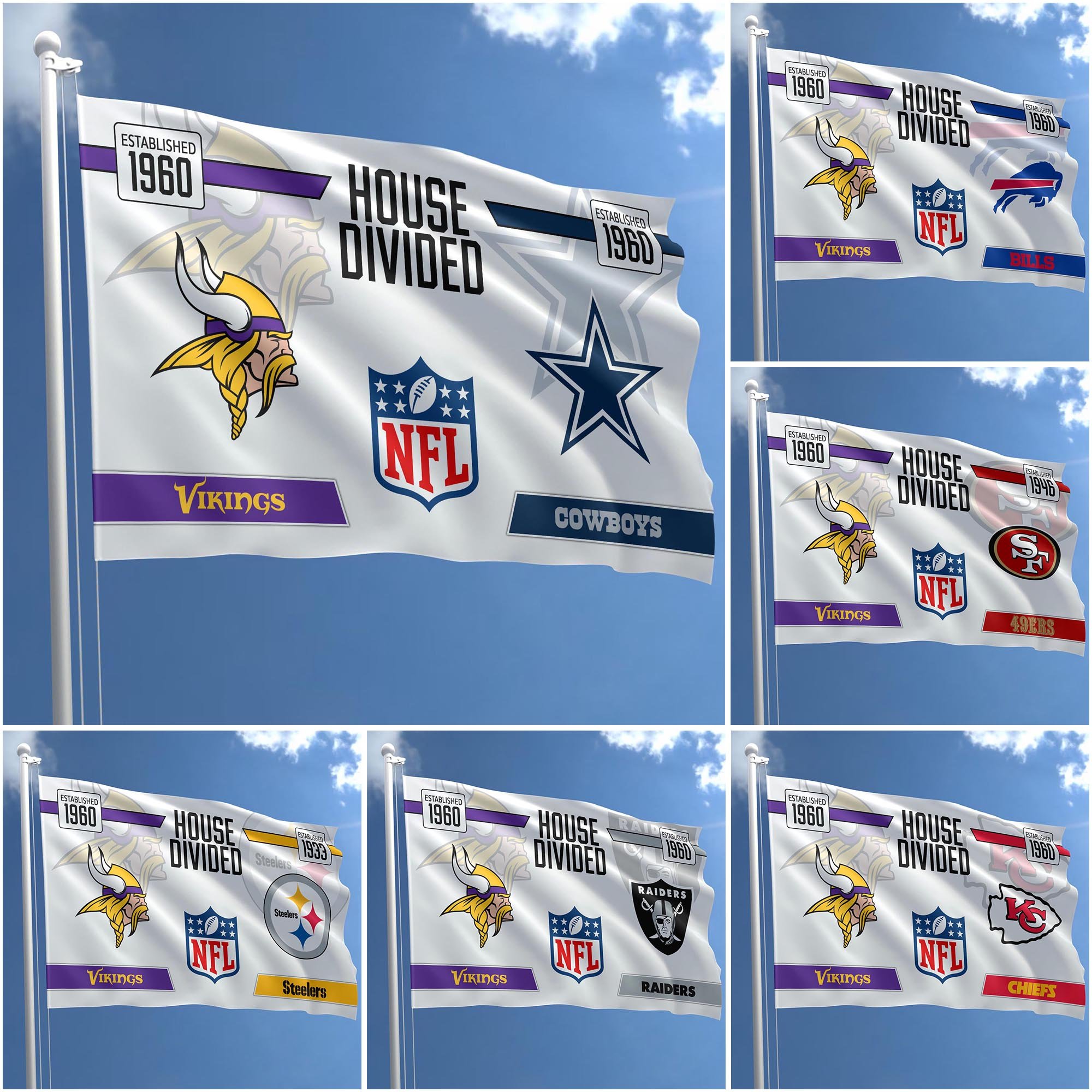 Minnesota Vikings Flag 3X5ft Choose Any Team, House Divided Flag, Home Decors
