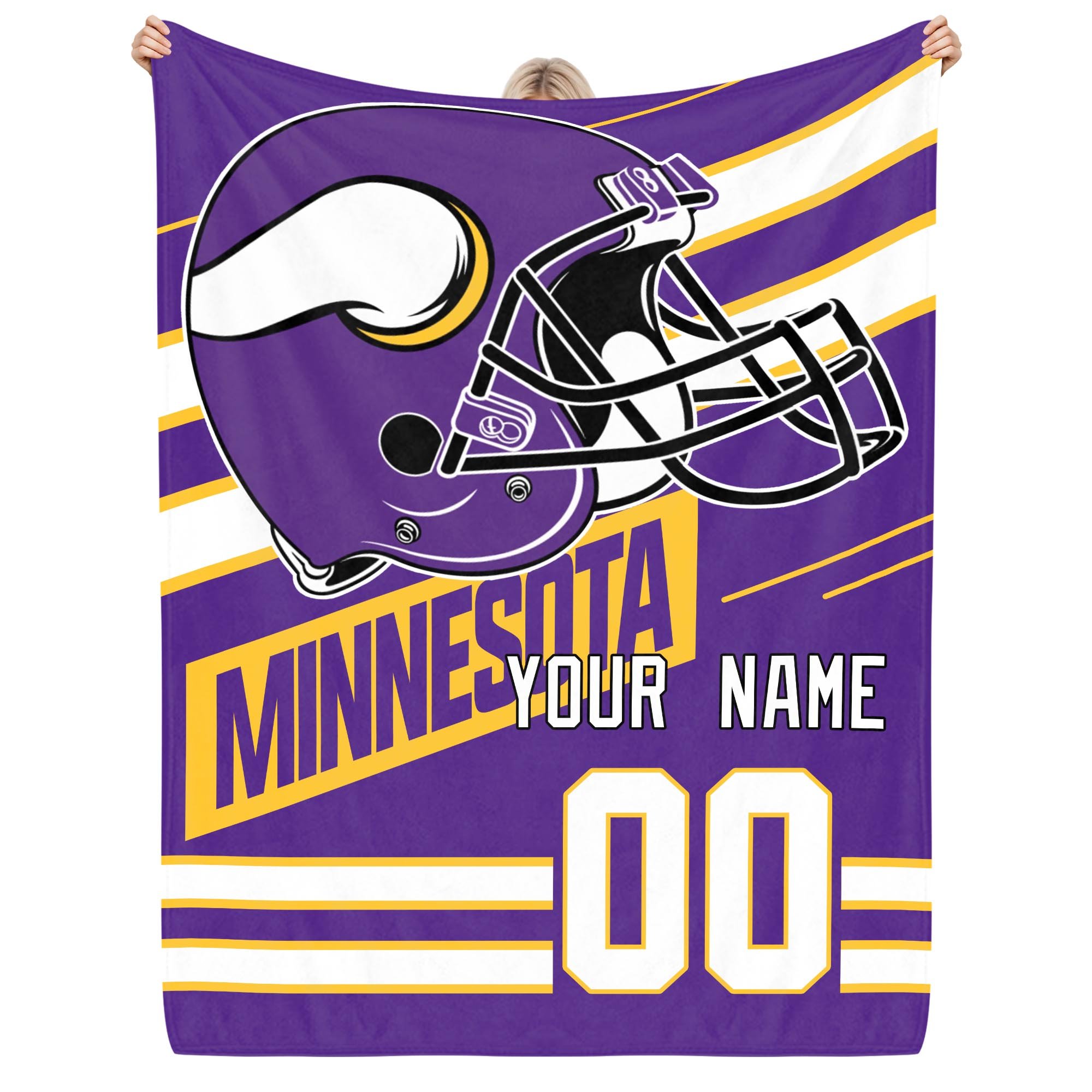 Minnesota Vikings Fleece Blanket Custom Name And Number, Sport Blanket For Fans