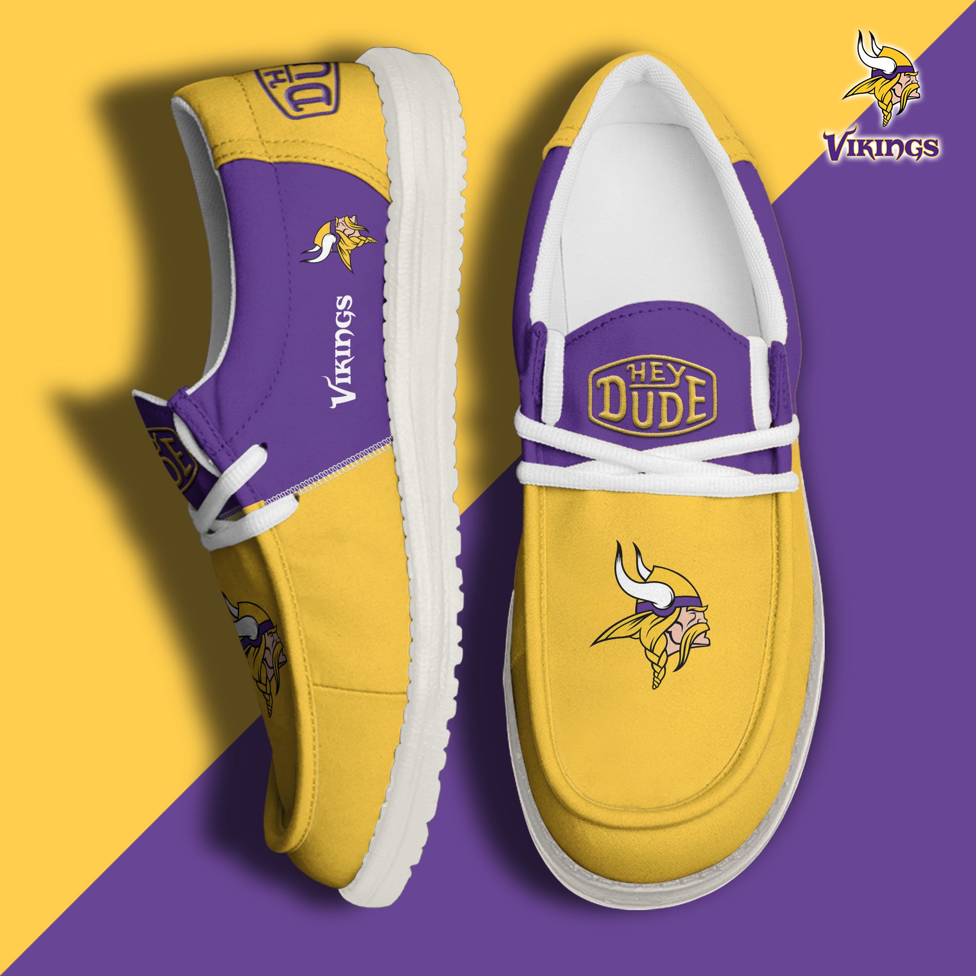 Minnesota Vikings Football Hey Dude Canvas Loafer Shoes Custom Your Name, Sport Shoes For Fan, Fan Gifts
