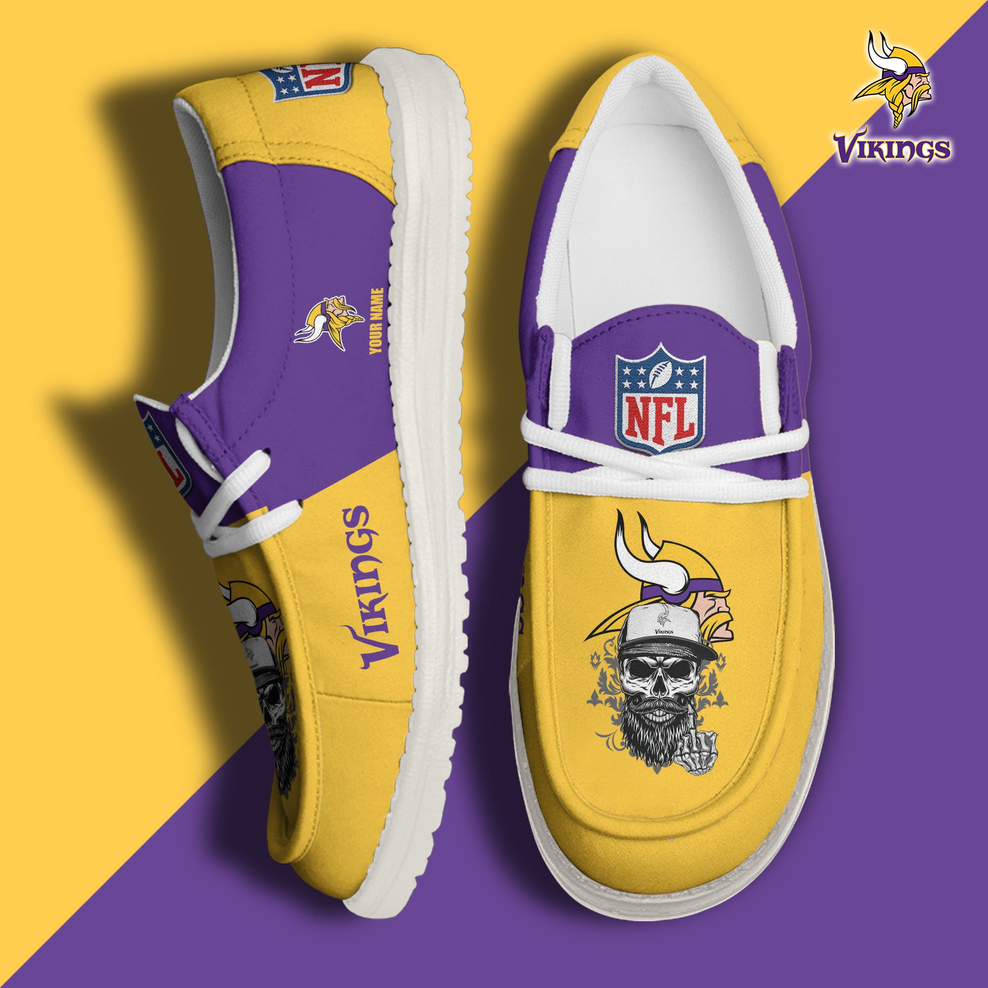 Minnesota Vikings H D White Canvas Loafer Shoes Custom Your Name, Sport Canvas Loafer Shoes