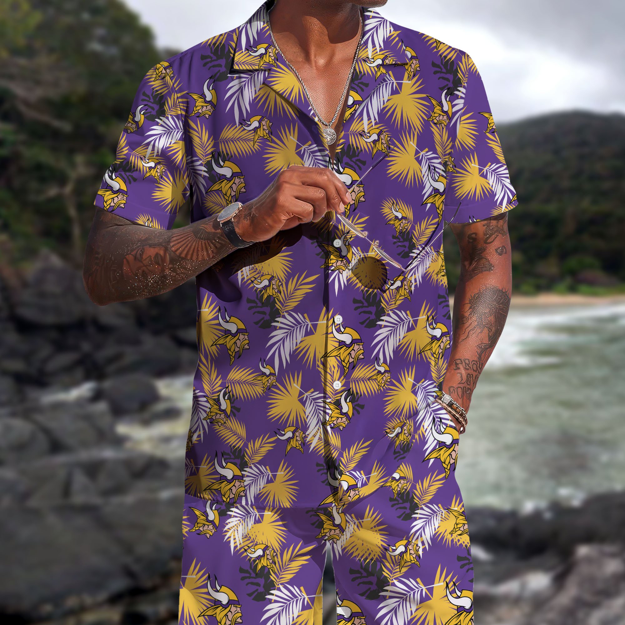 Minnesota Vikings Hawaiian Shorts Set 2025 Version, Hawaiian Shirts, Sports Shorts, Gifts For Fan