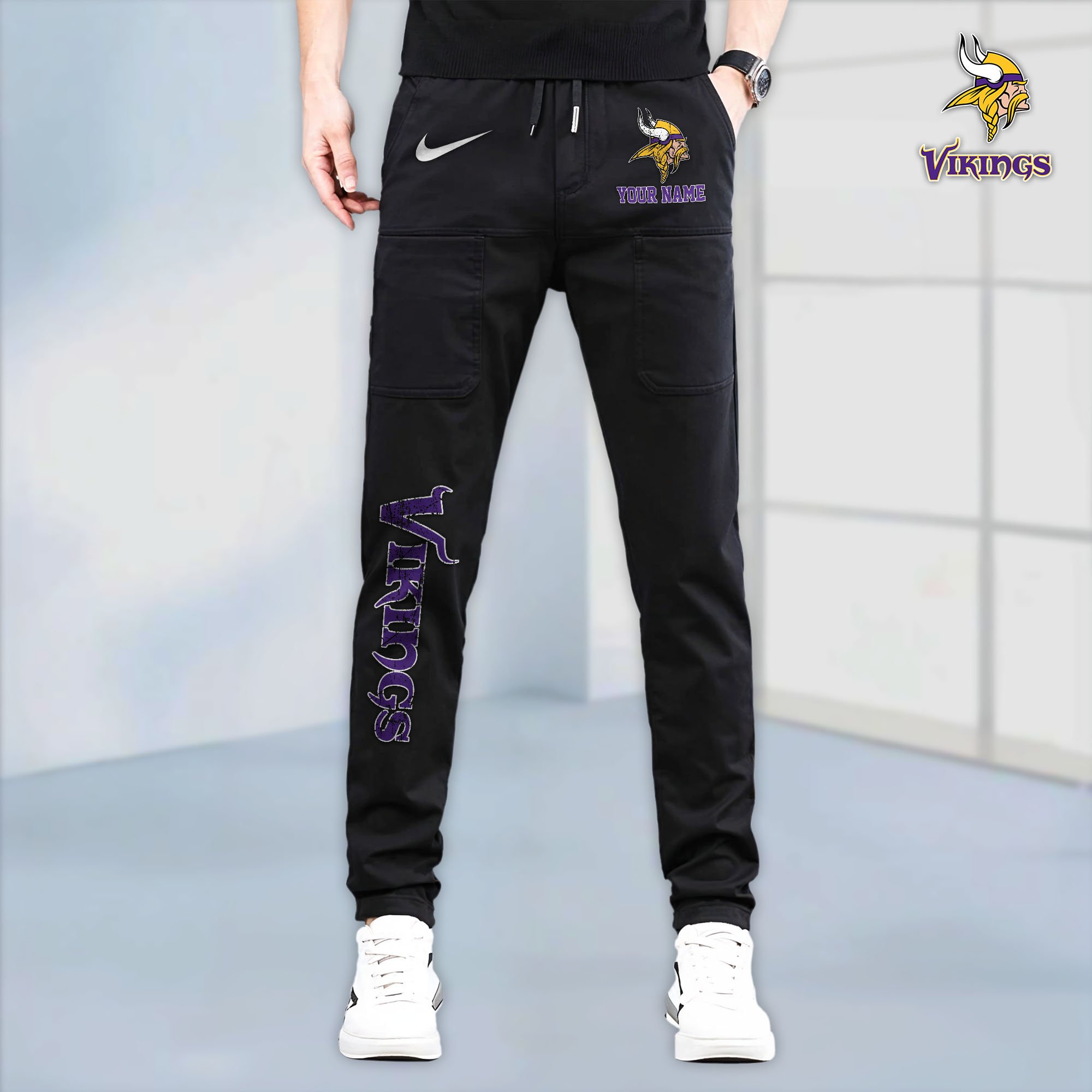 Minnesota Vikings High Stretch Multi Pocket Durable Cargo Pants - Long Custom Name 