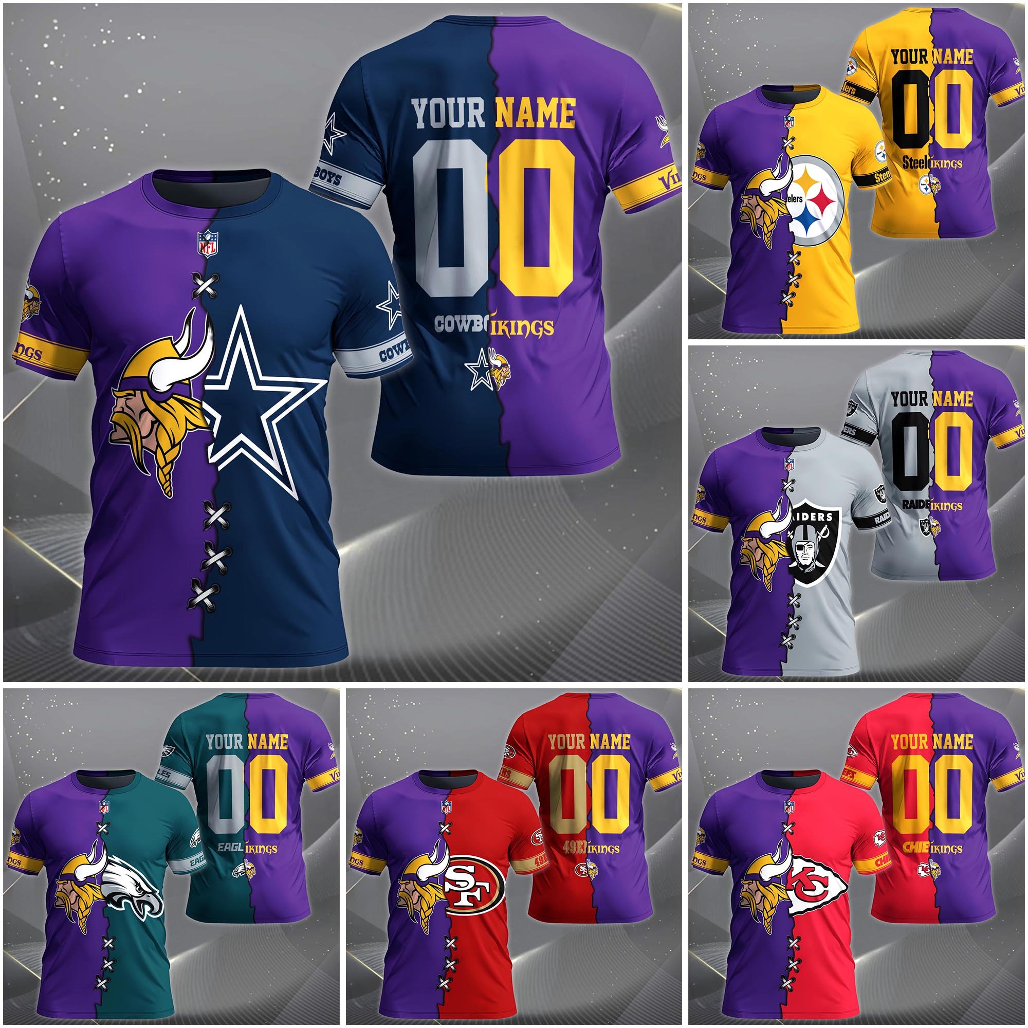 Minnesota Vikings House Divided T-Shirt Custom Name 2025 Version, Number And Team, Sport Shirts For Fan