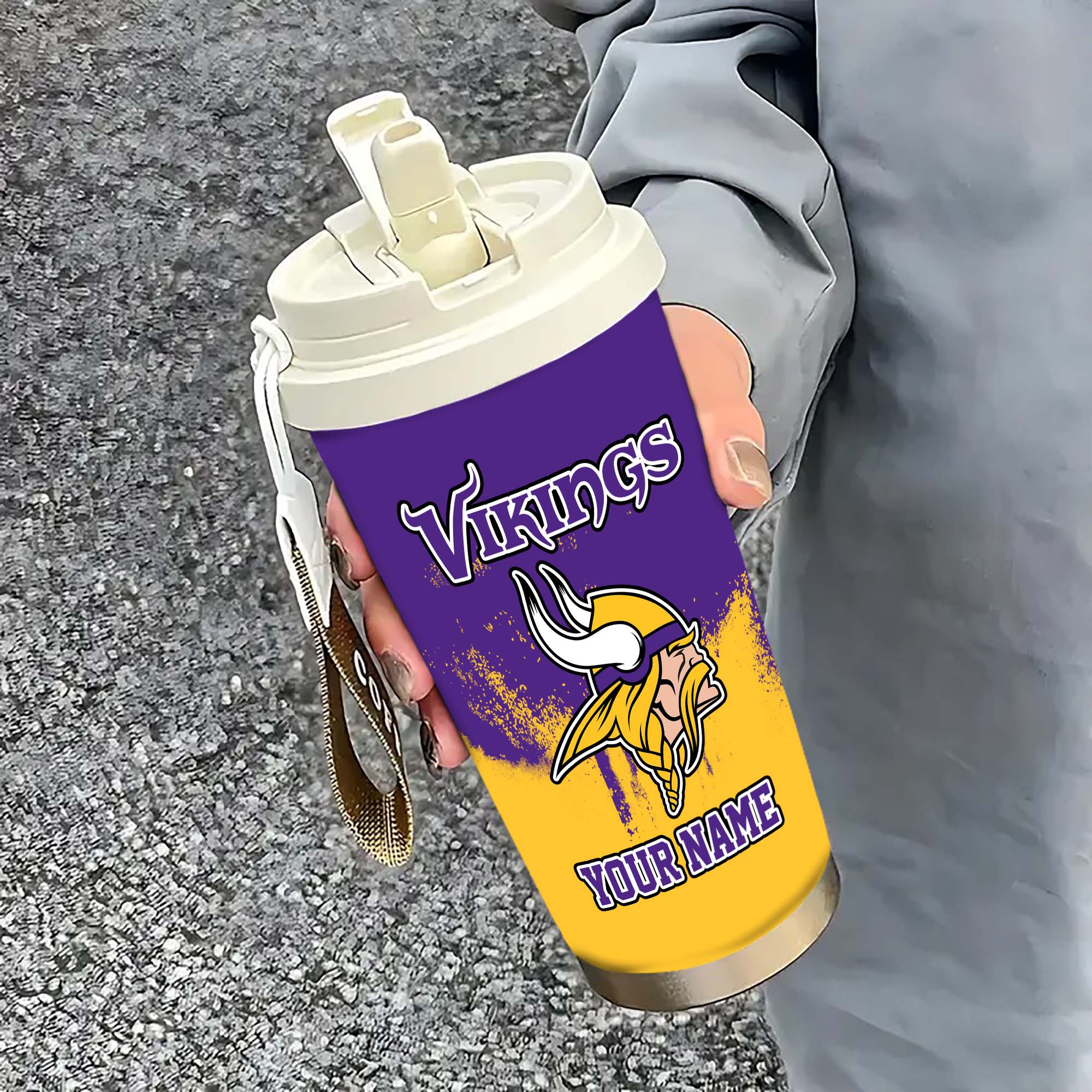 Minnesota Vikings Insulated Coffee Mug With Straw And Lid, Portable Coffee Travel Mug For Car, Fan Gifts
