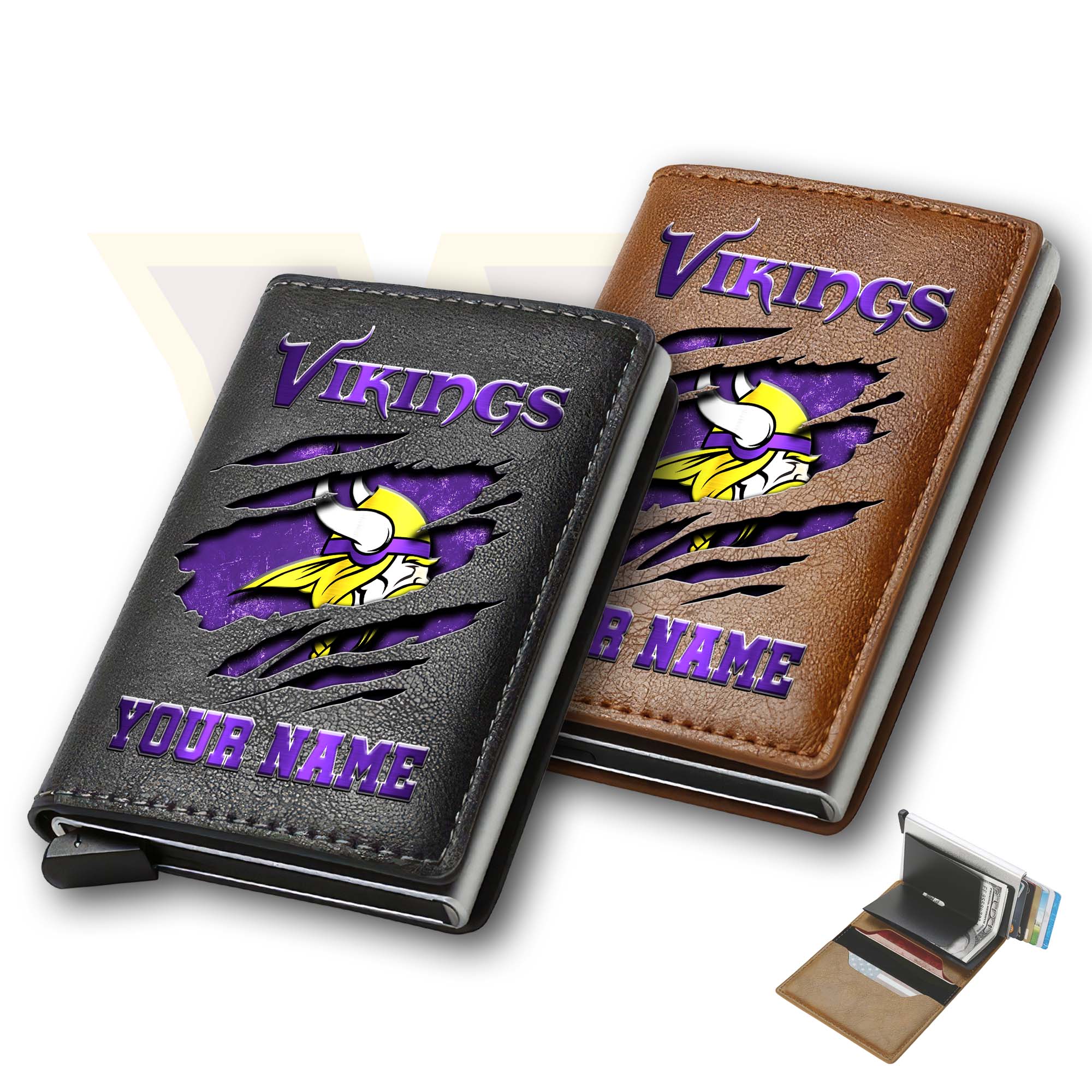 Minnesota Vikings Men Wallet Custom Your Name, Football Team Men Wallet For Fans, Gifts For Football Lovers